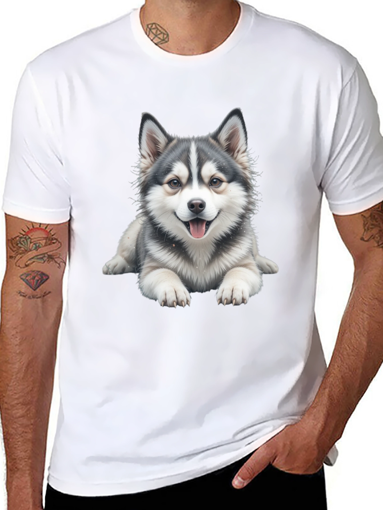 Cute Dog Graphic Tee - Black Cotton Blend