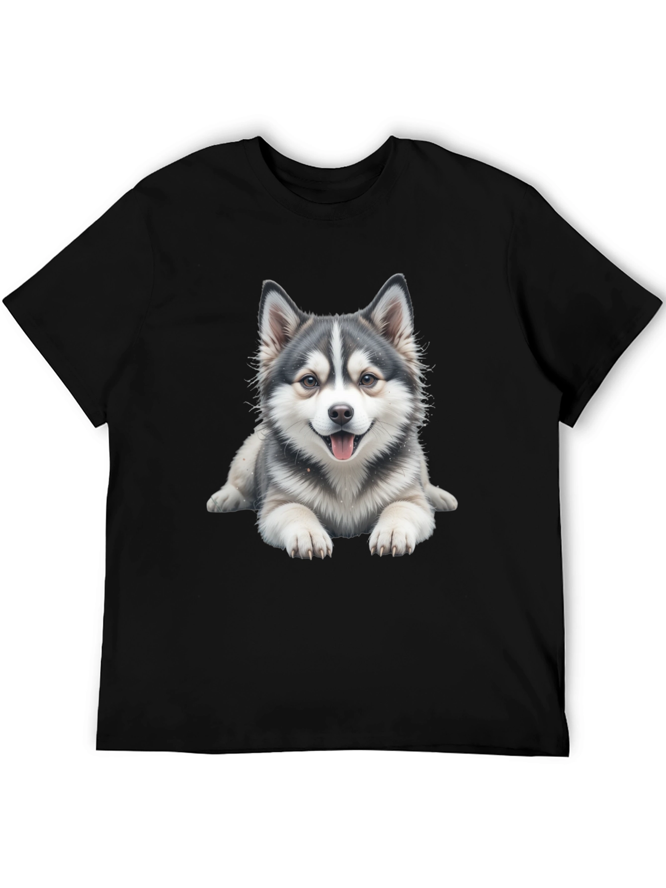 Cute Dog Graphic Tee - Black Cotton Blend