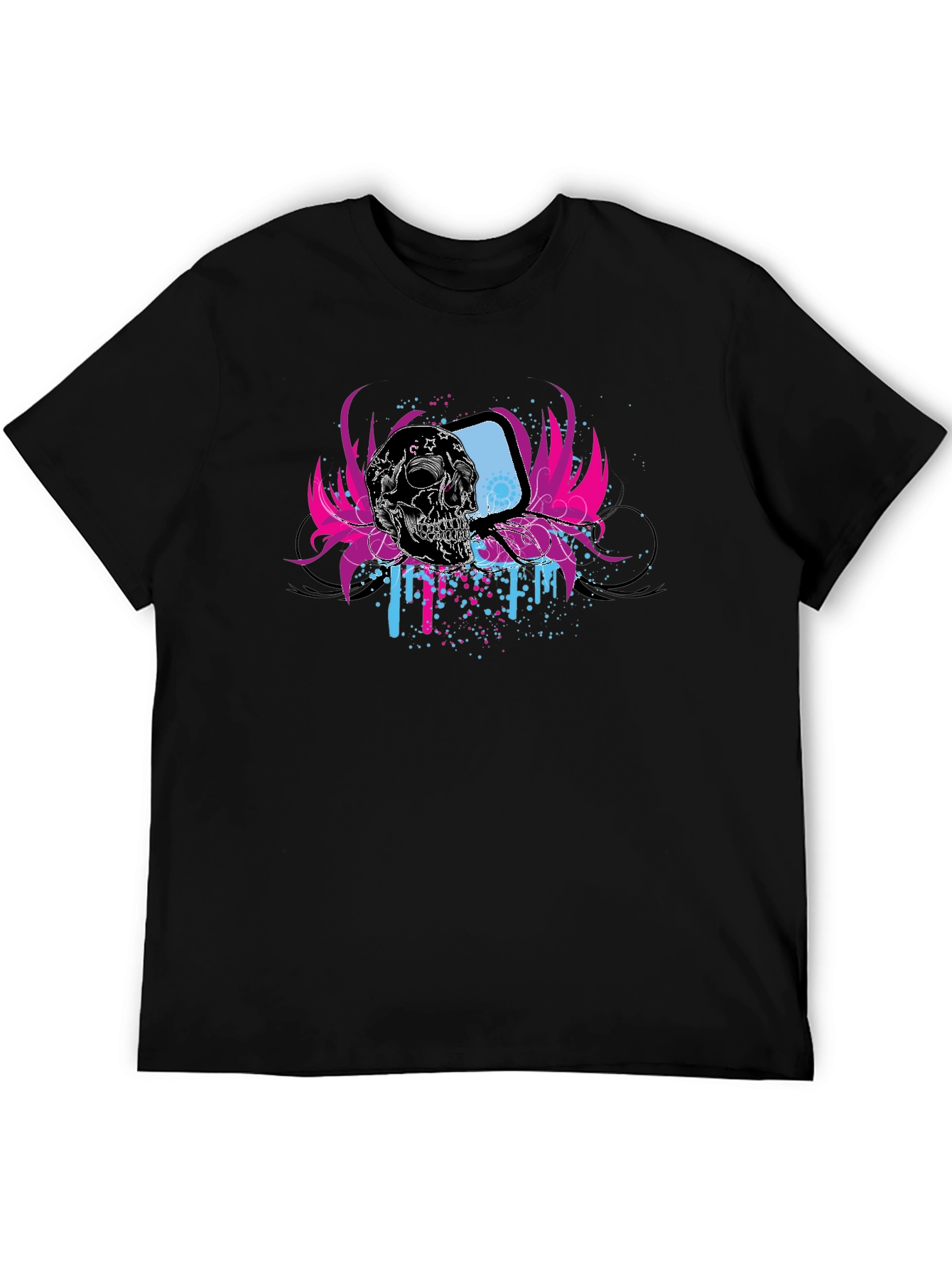 Skull & Retro TV Graphic Black T-Shirt