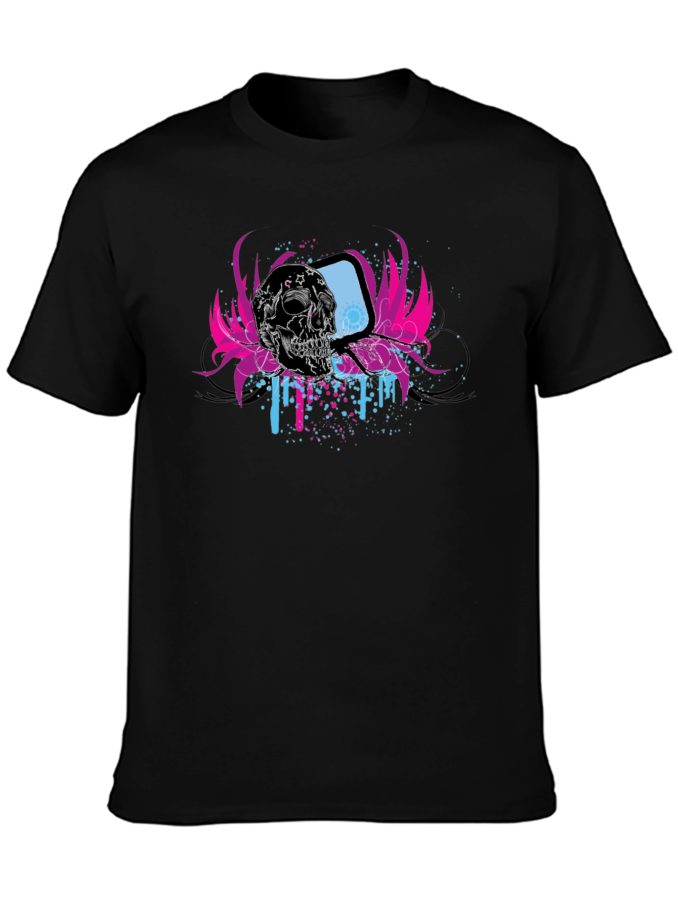 Skull & Retro TV Graphic Black T-Shirt