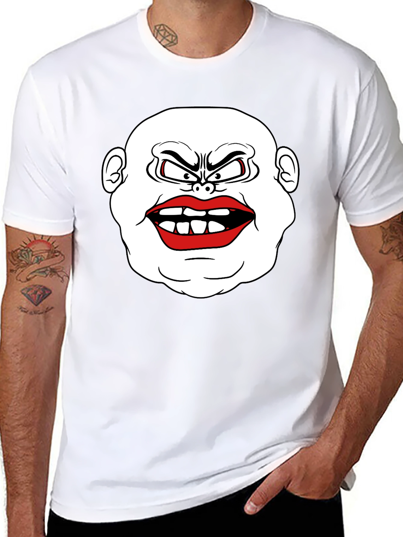 Mens Black T-Shirt with Cartoon Face Graphic