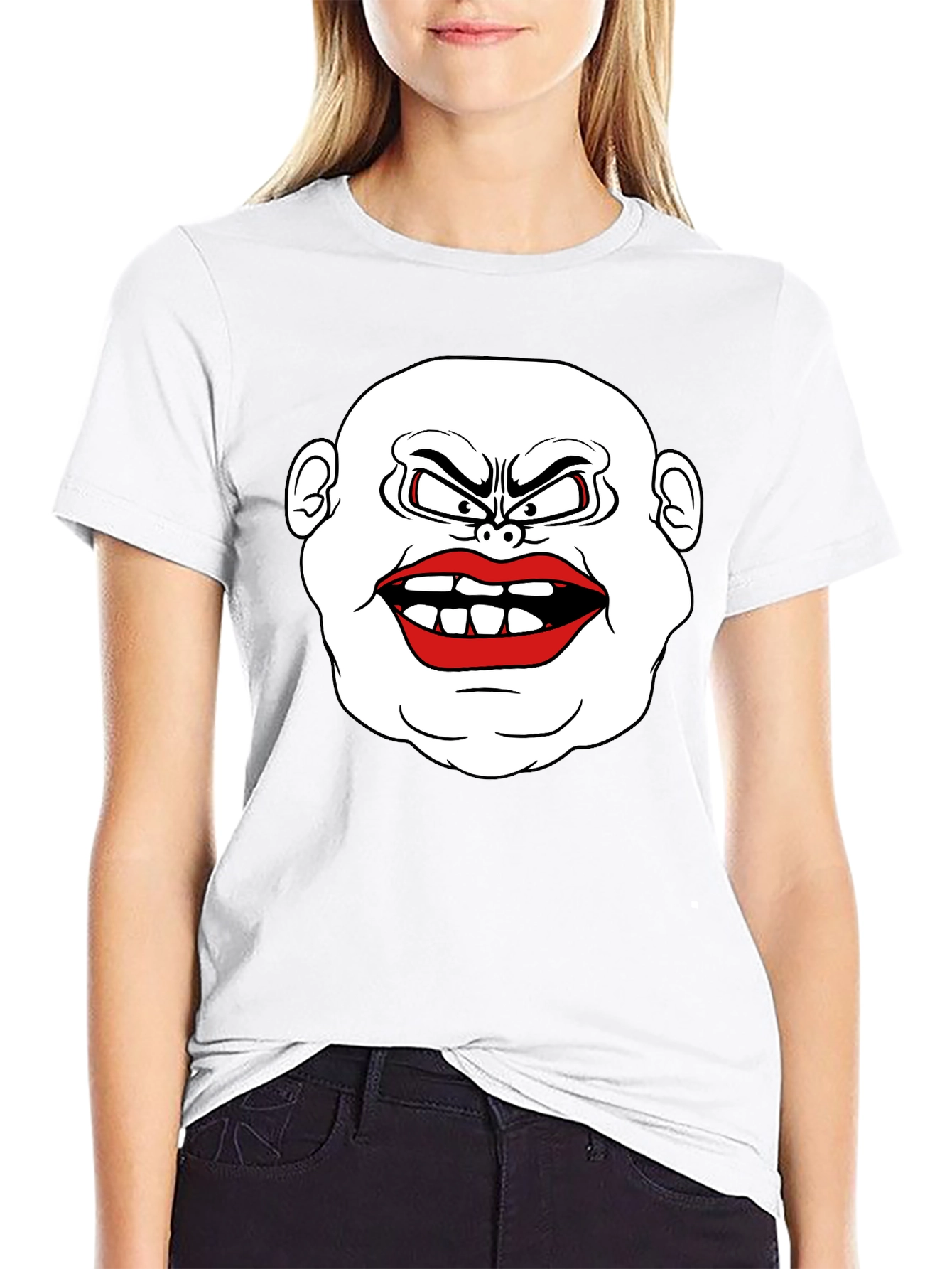 Mens Black T-Shirt with Cartoon Face Graphic