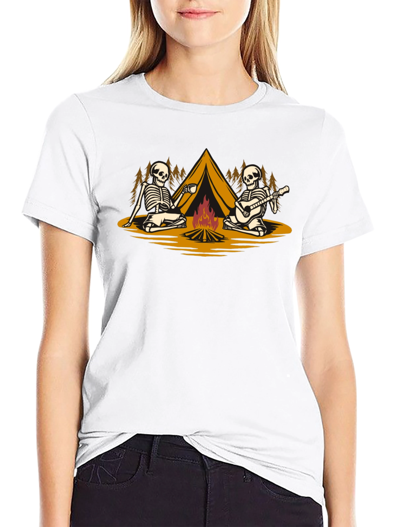 Skeleton Camping T-Shirt: Spooky Campfire Fun