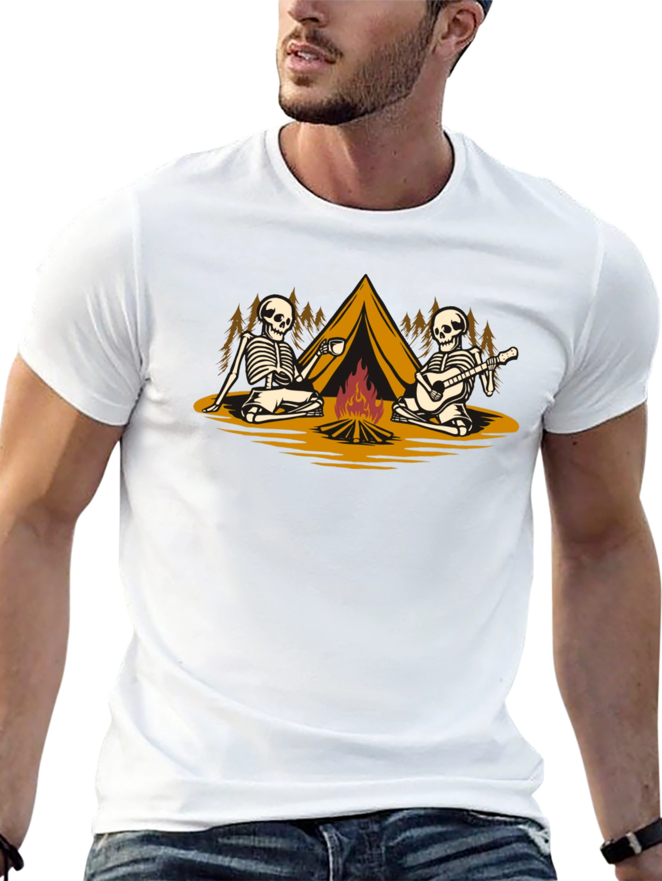 Skeleton Camping T-Shirt: Spooky Campfire Fun
