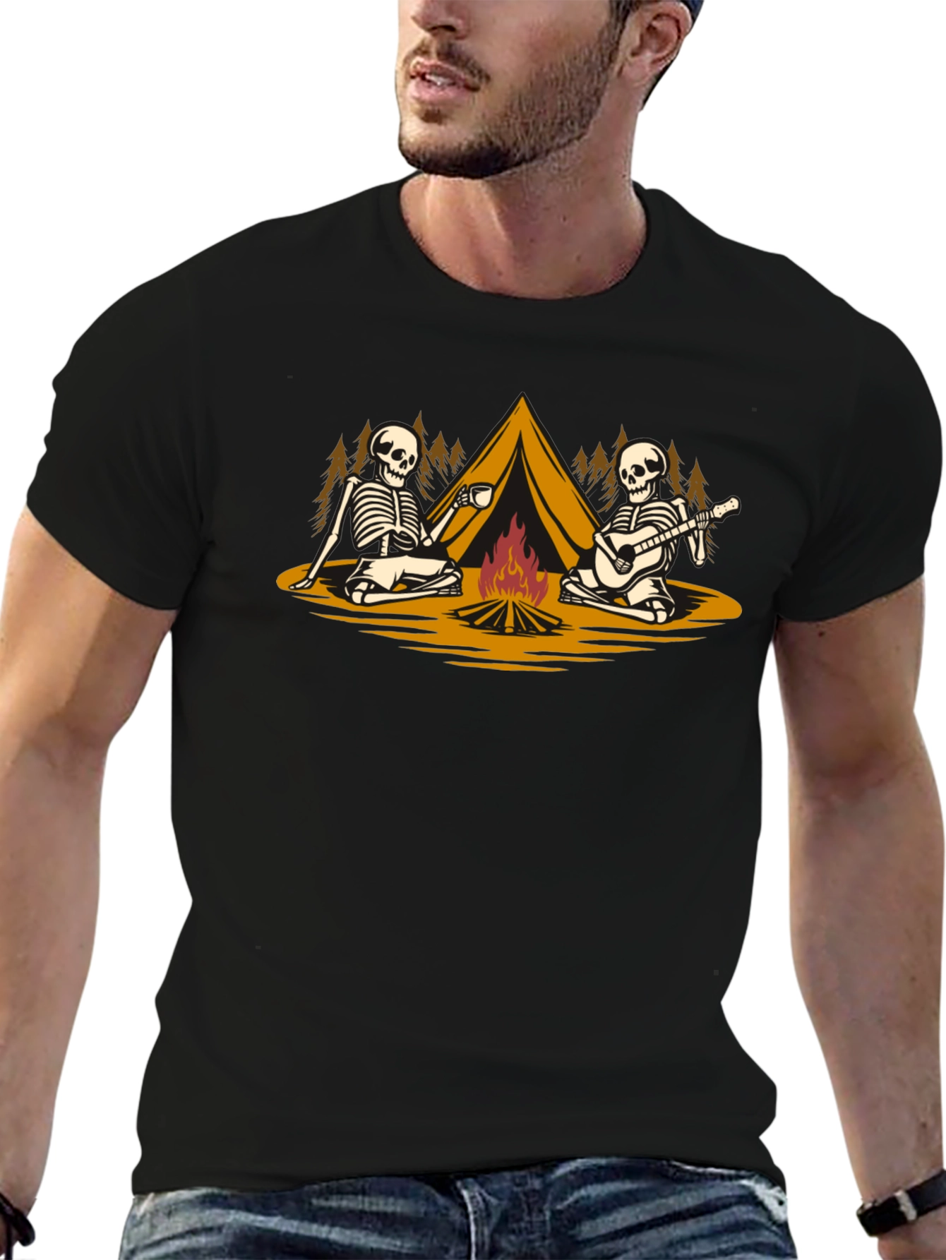 Skeleton Camping T-Shirt: Spooky Campfire Fun