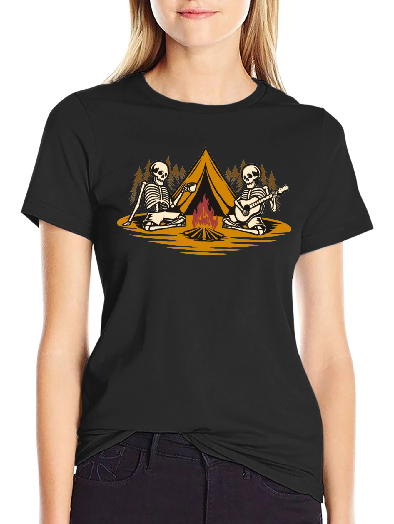 Skeleton Camping T-Shirt: Spooky Campfire Fun