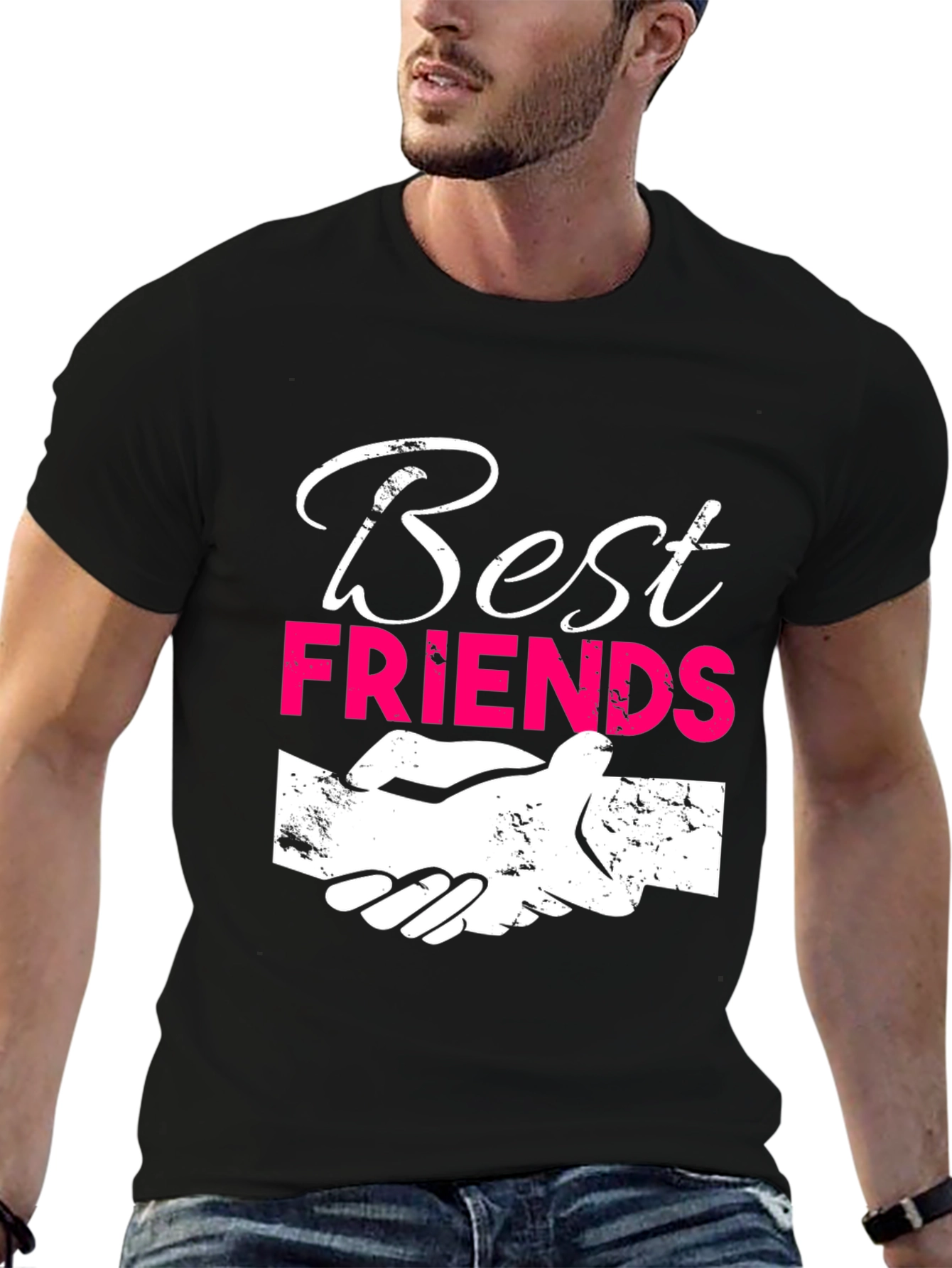 Best Friends Graphic T-Shirt - Black Crew Neck Tee