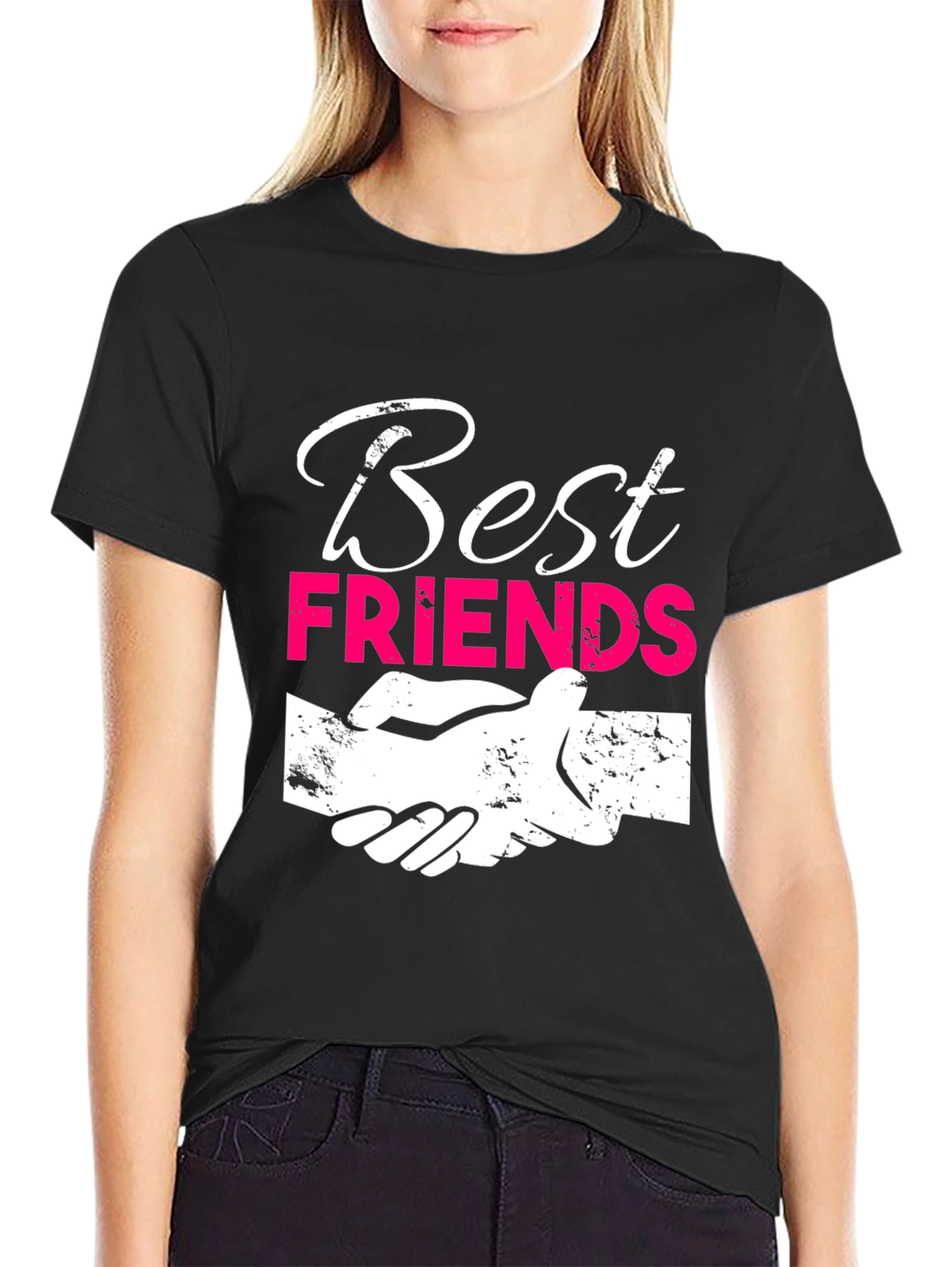 Best Friends Graphic T-Shirt - Black Crew Neck Tee