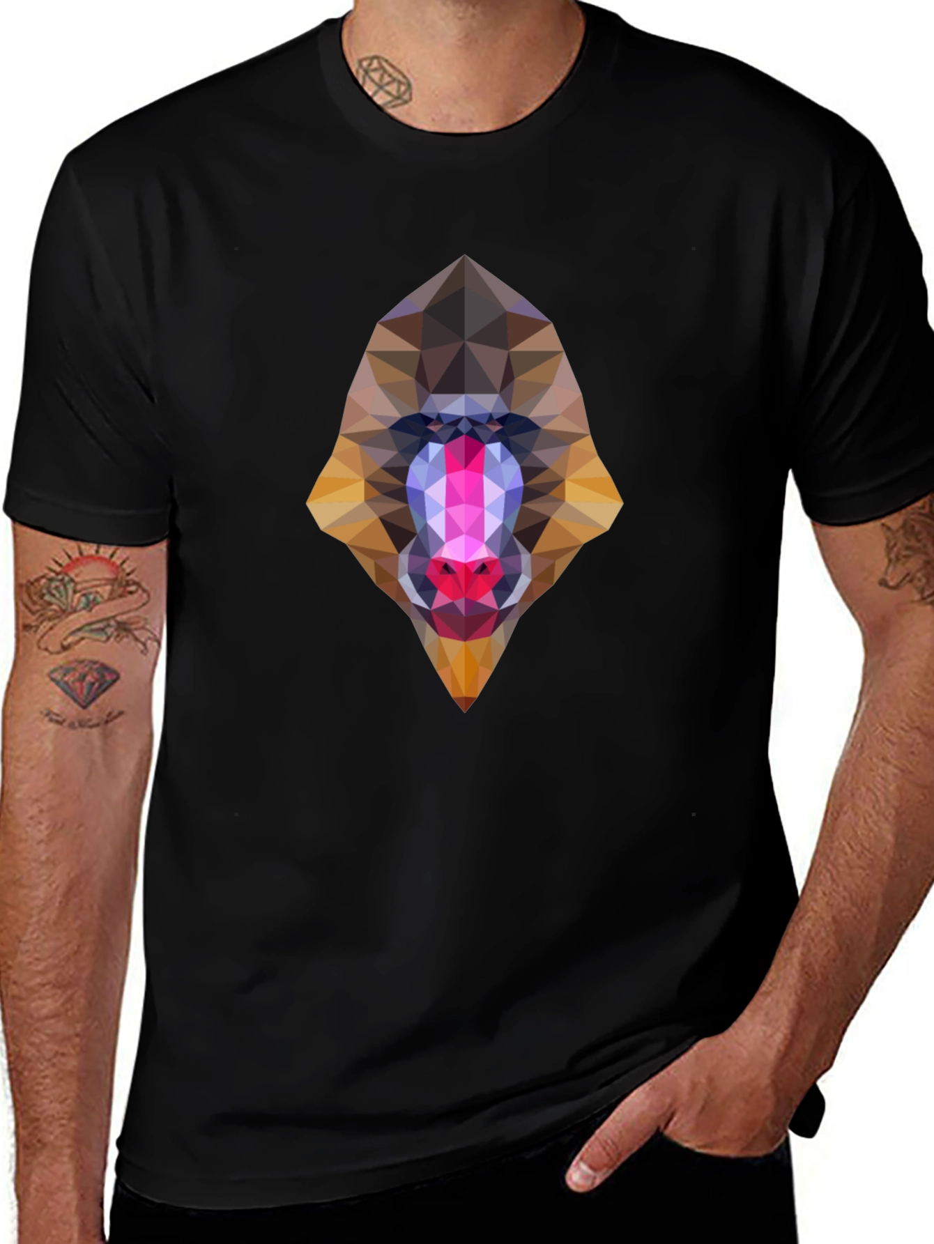 Geometric Mandrill Face Black T-Shirt