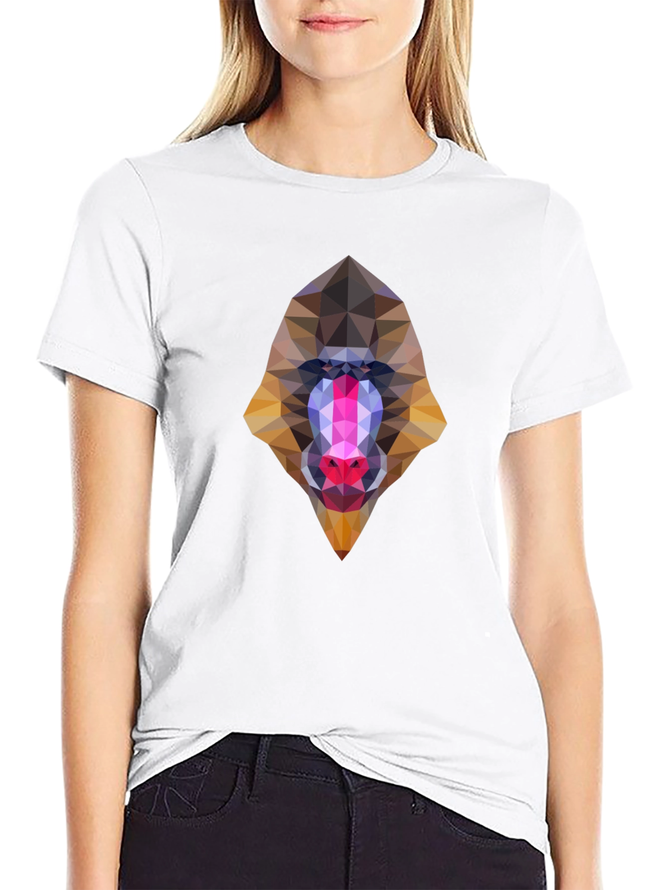 Geometric Mandrill Face Black T-Shirt