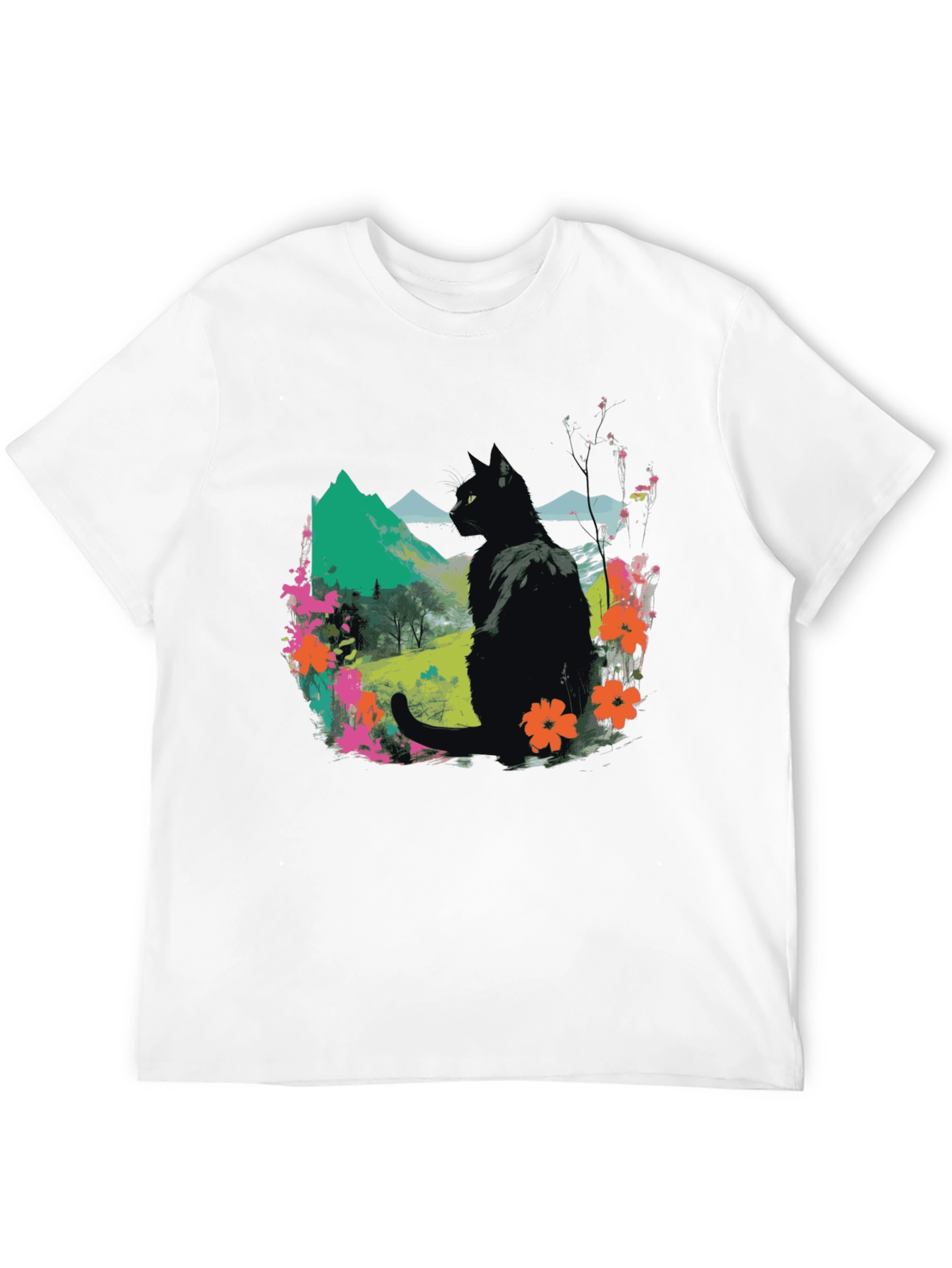 Black Cat Floral Landscape Graphic Tee