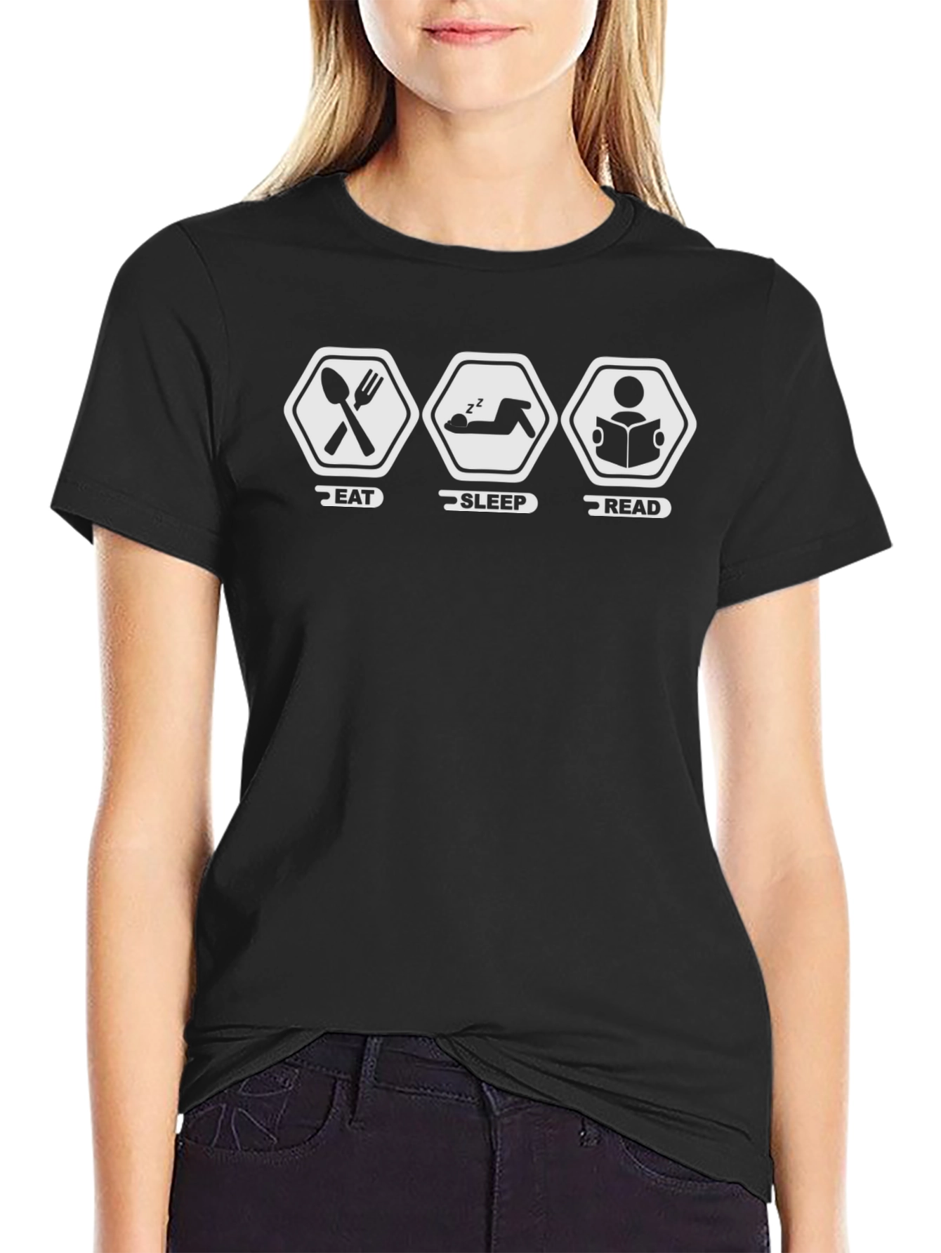 Eat Sleep Read Graphic Tee - Black Cotton T-Shirt