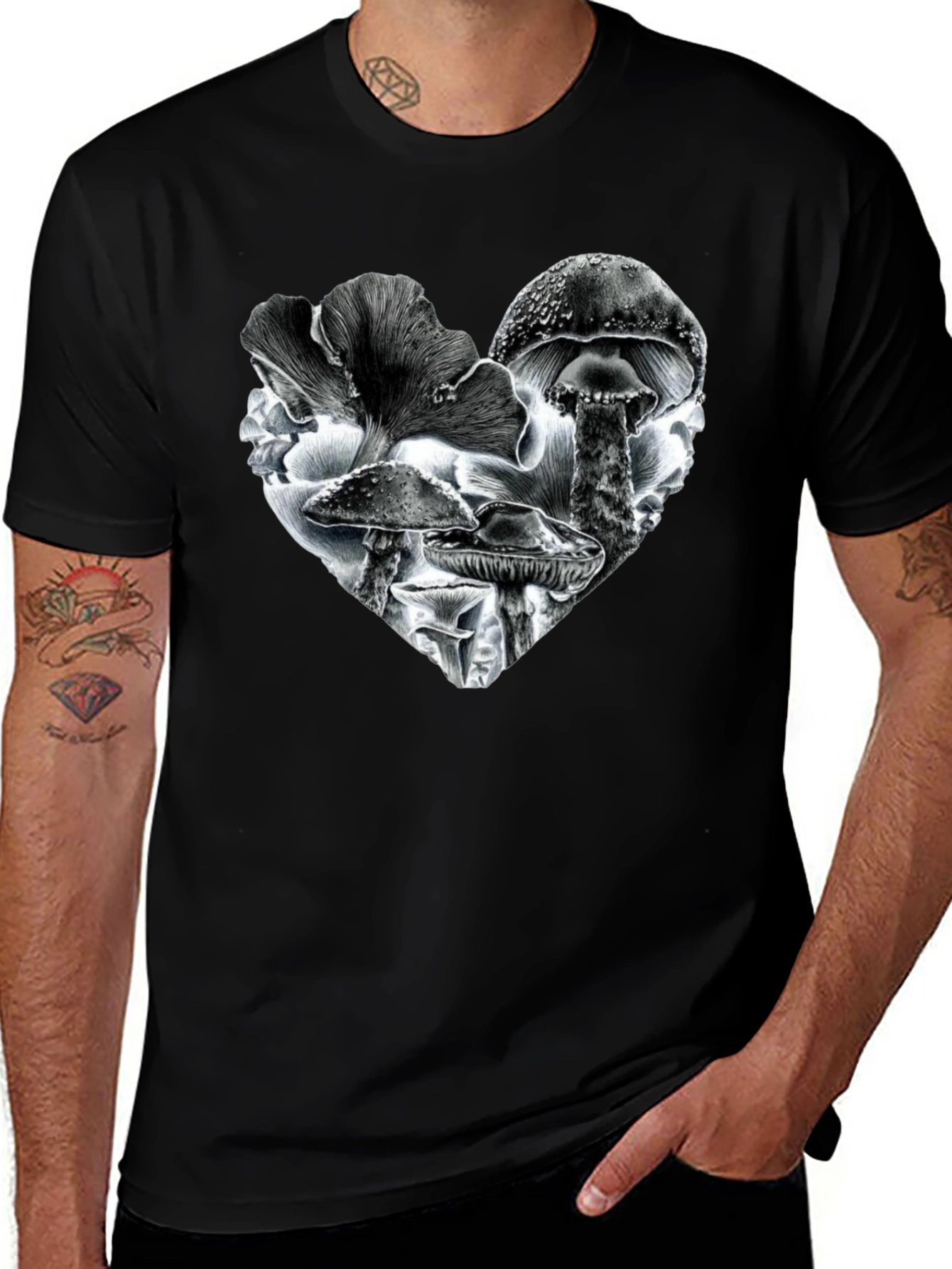 Mushroom Heart Black T-Shirt