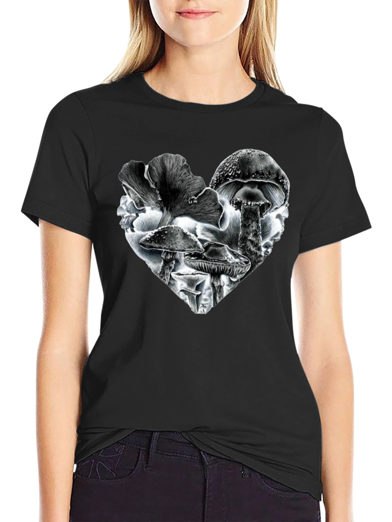 Mushroom Heart Black T-Shirt
