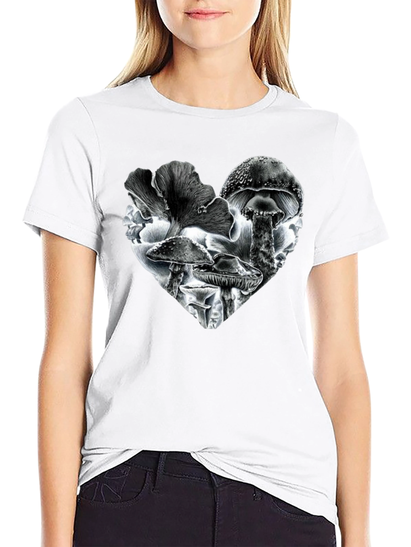 Mushroom Heart Black T-Shirt