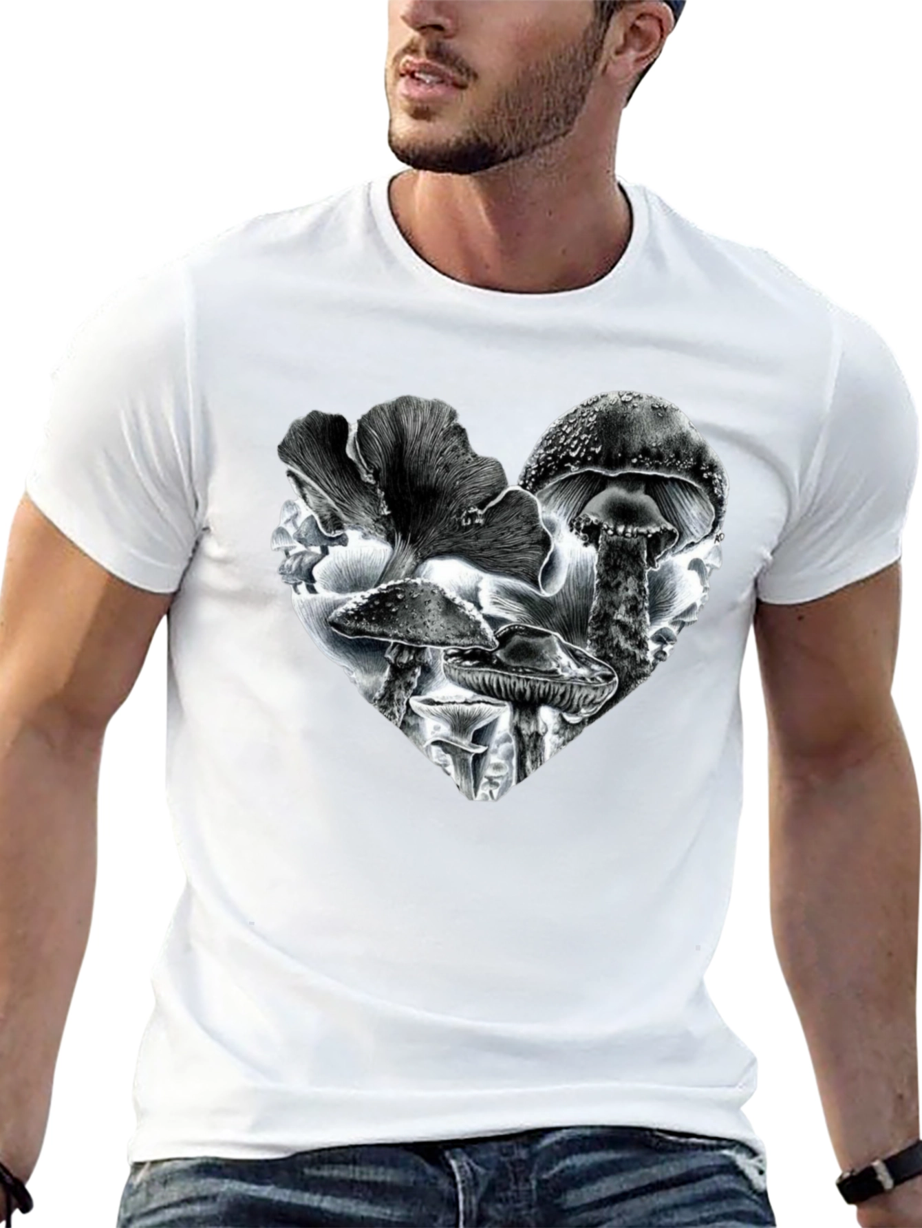 Mushroom Heart Black T-Shirt