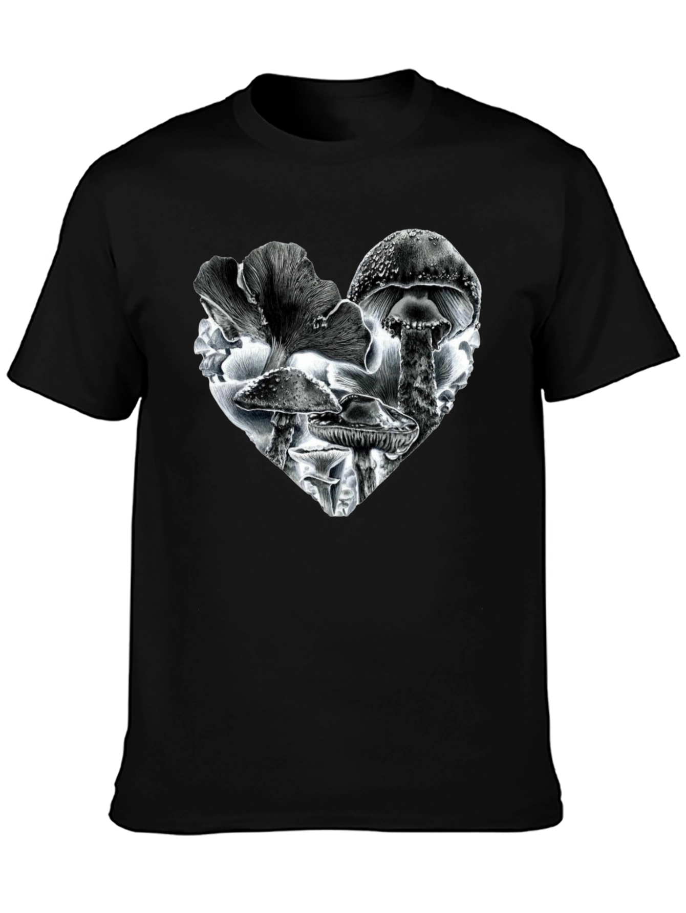 Mushroom Heart Black T-Shirt