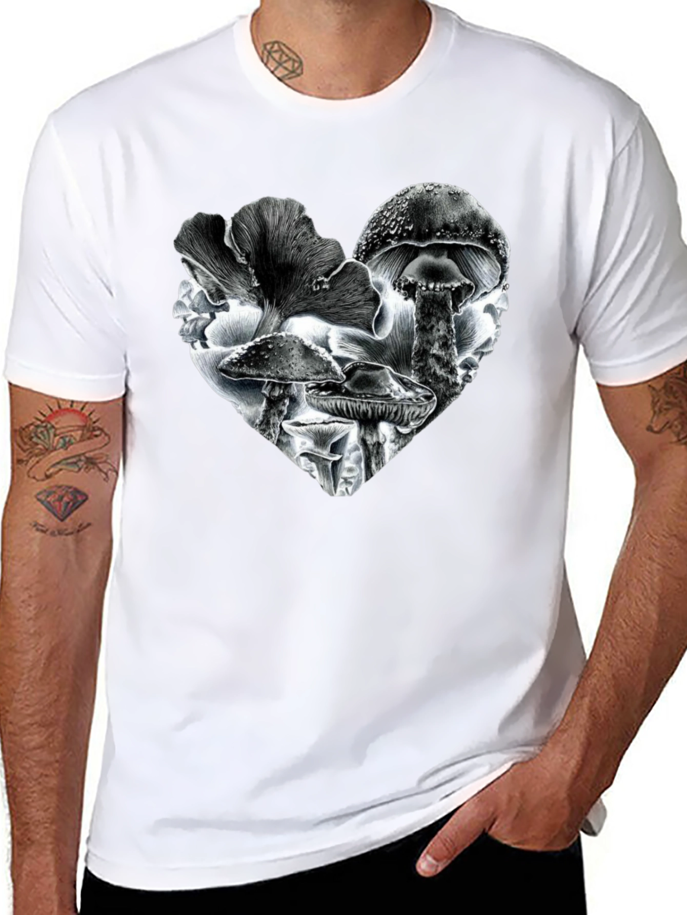Mushroom Heart Black T-Shirt