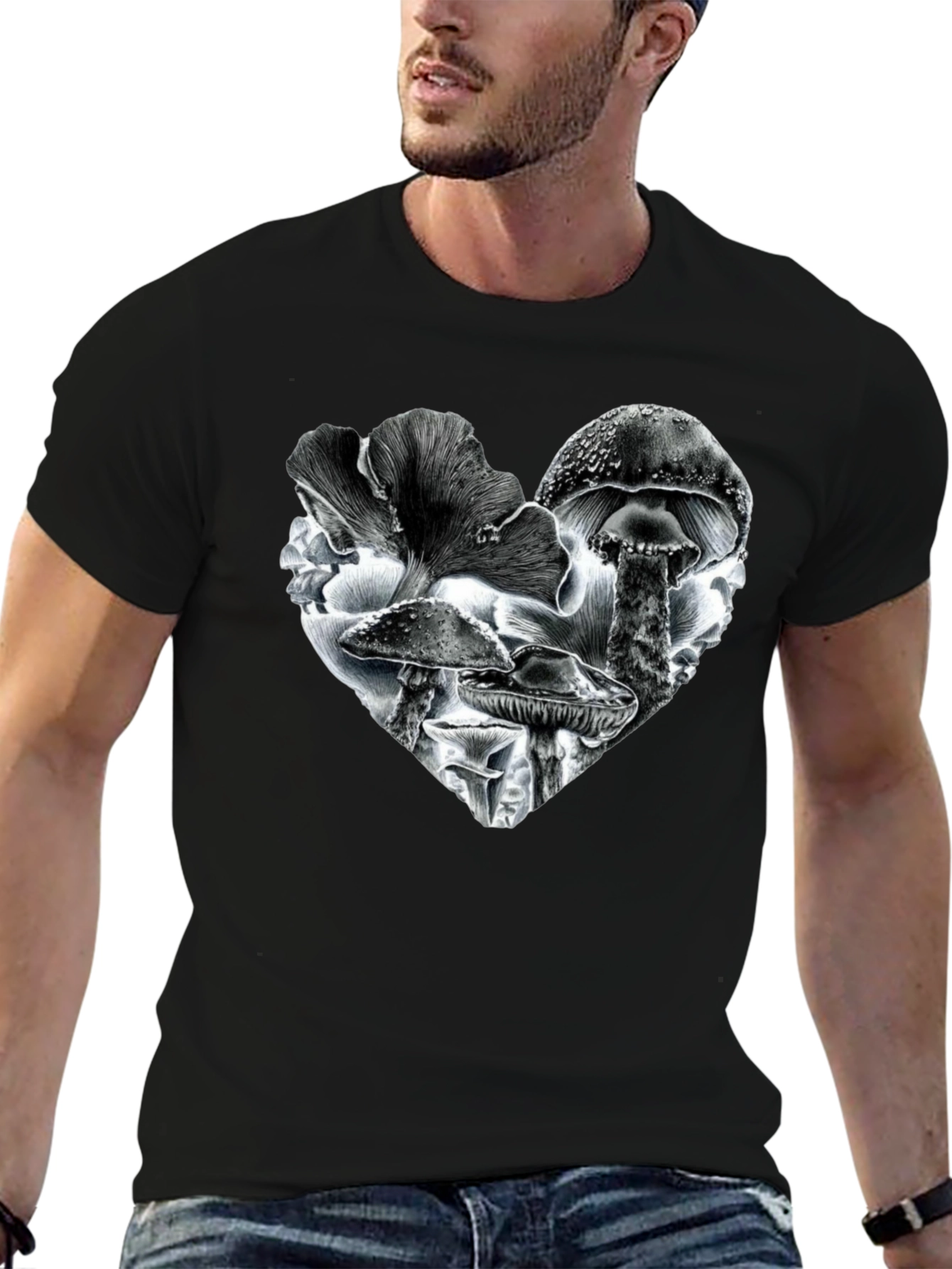Mushroom Heart Black T-Shirt