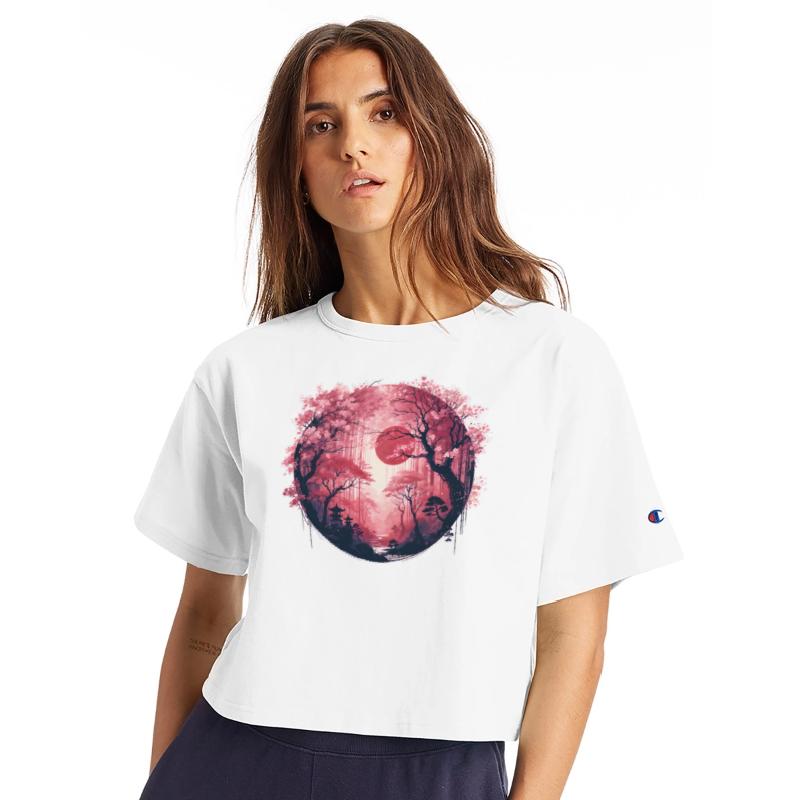 Serene Sakura Under Crimson Sun