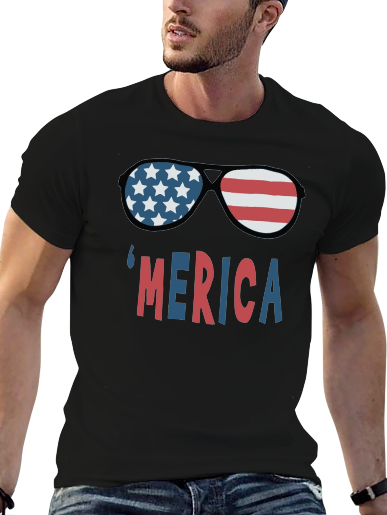 Patriotic Merica T-Shirt with Sunglasses Graphic