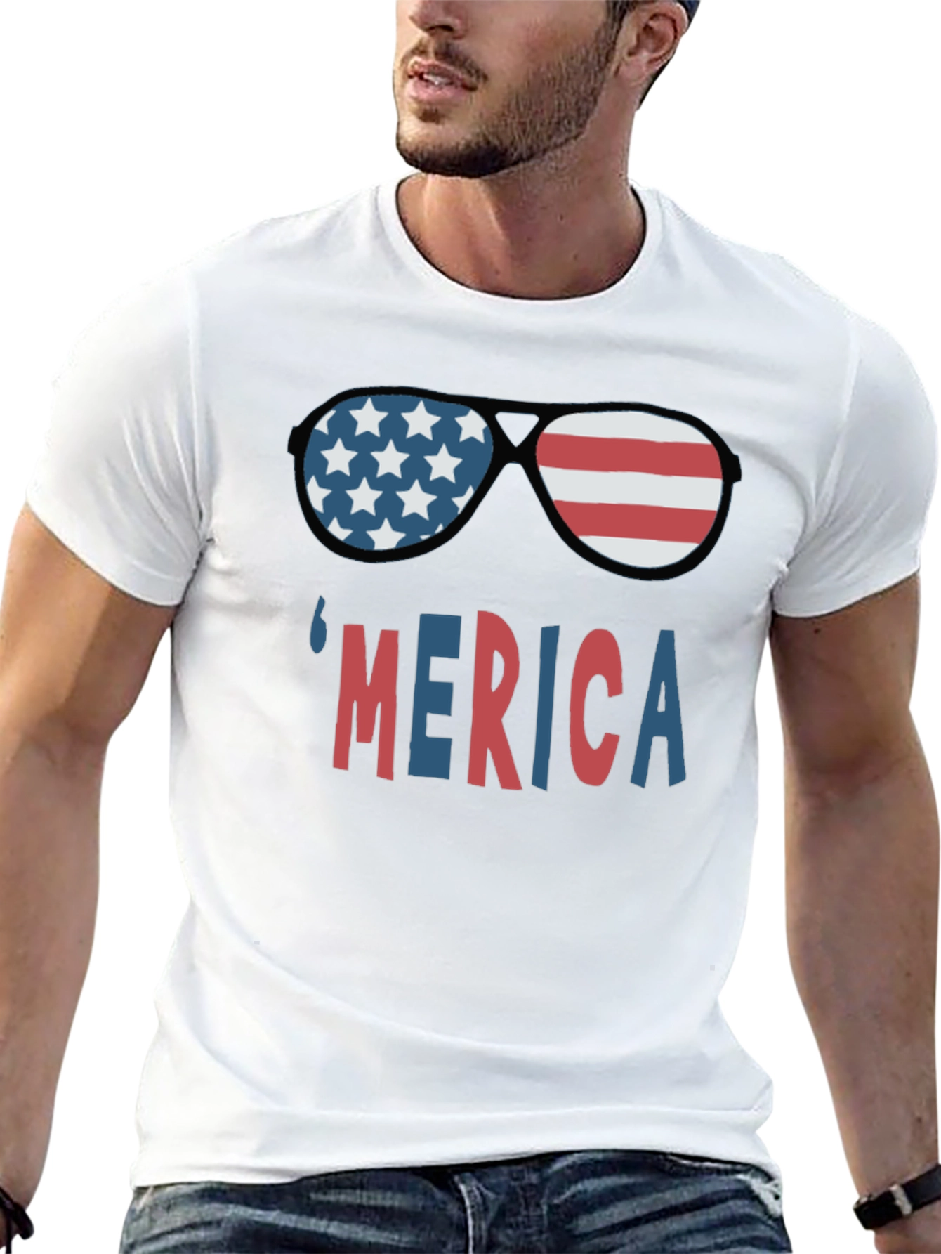 Patriotic Merica T-Shirt with Sunglasses Graphic