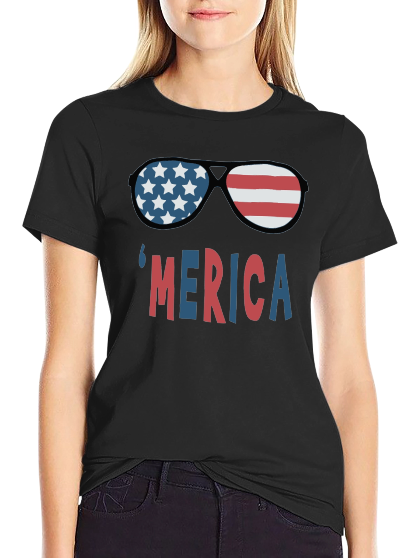 Patriotic Merica T-Shirt with Sunglasses Graphic