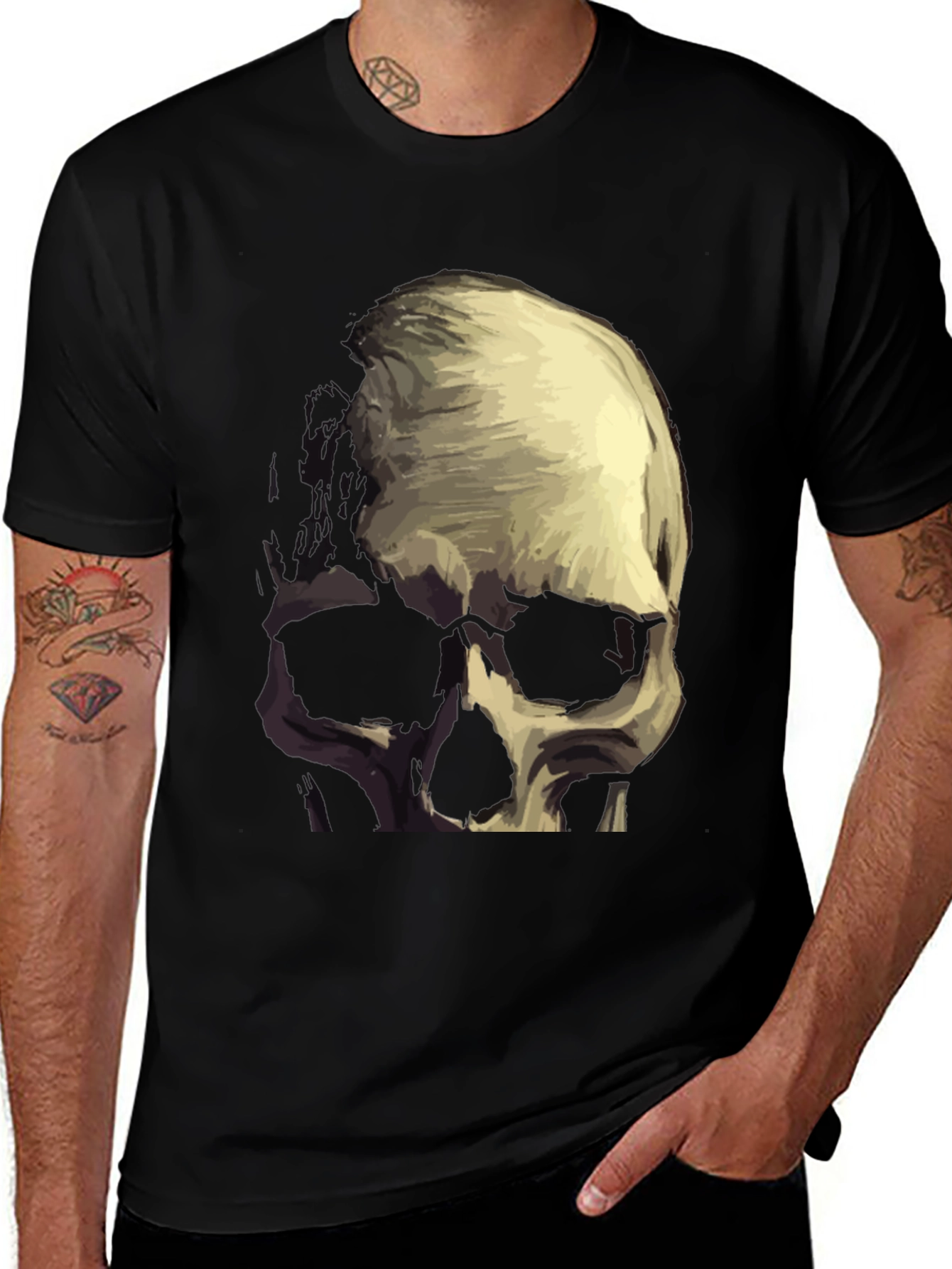 Skull Graphic Tee - Black Cotton Blend T-Shirt