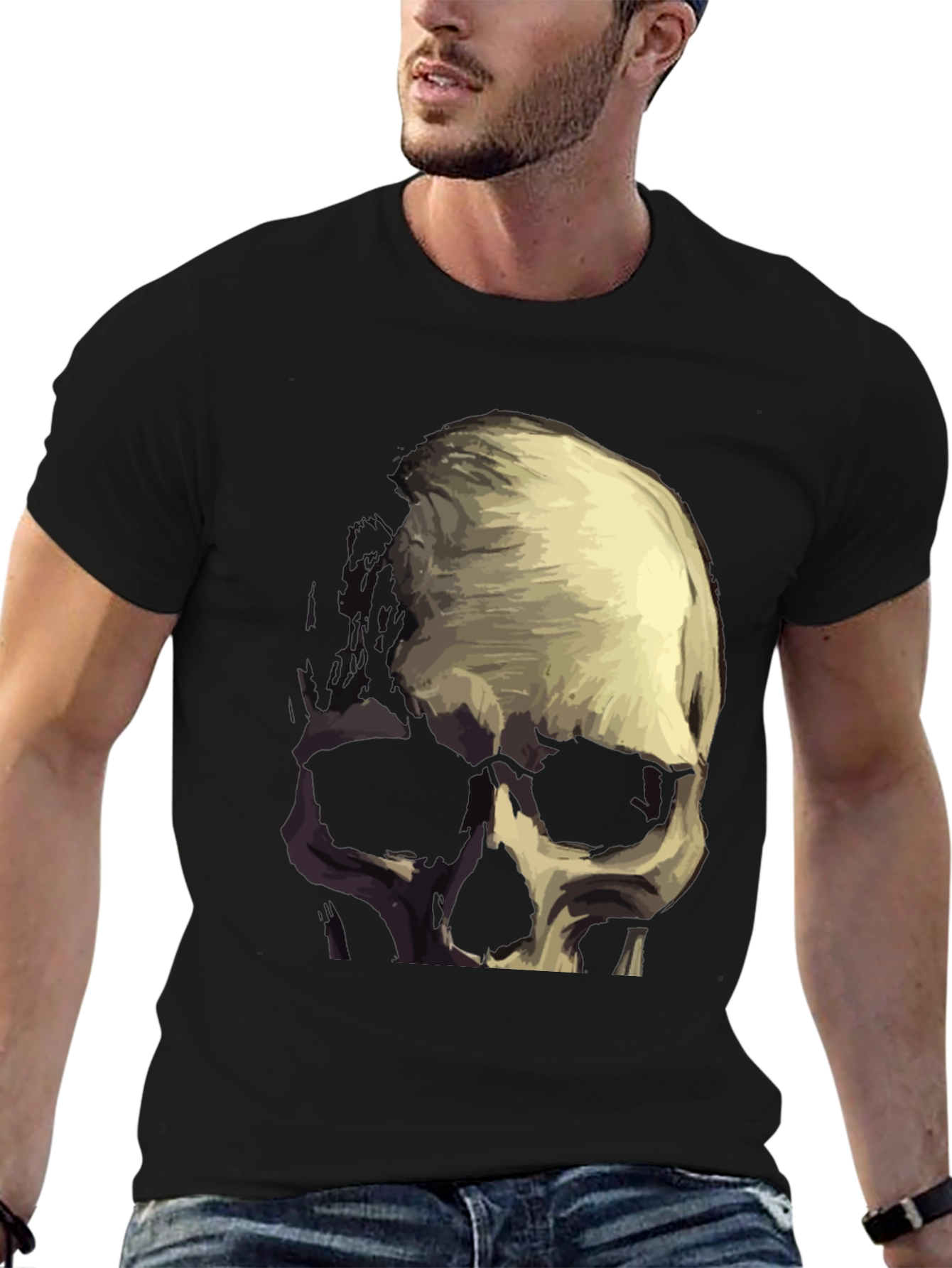Skull Graphic Tee - Black Cotton Blend T-Shirt