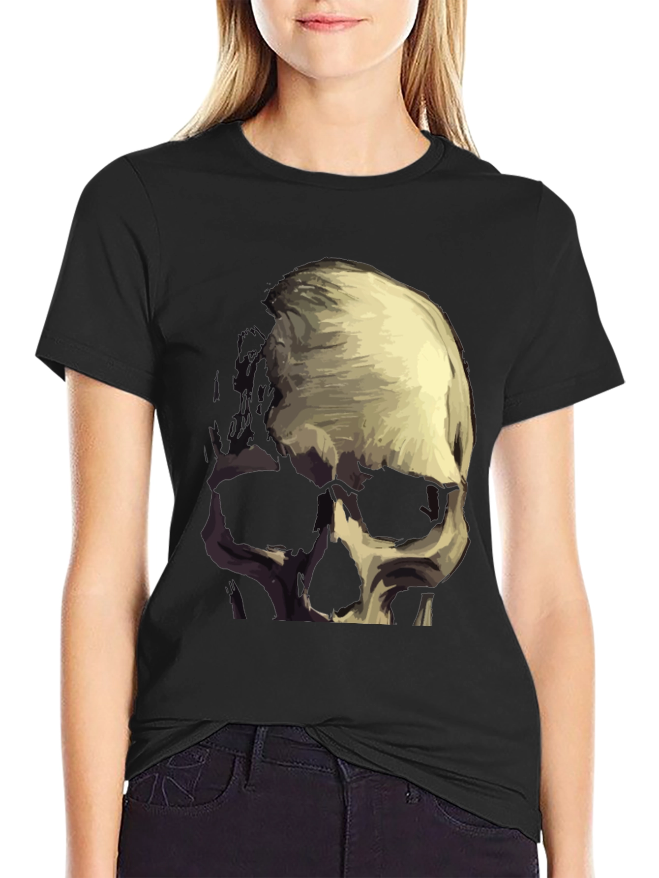 Skull Graphic Tee - Black Cotton Blend T-Shirt