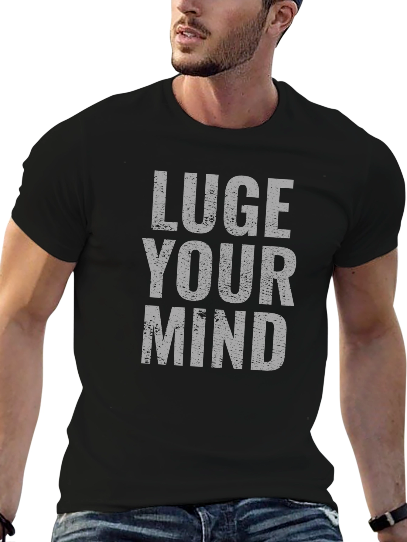 Luge Your Mind Graphic Tee - Black Cotton T-Shirt