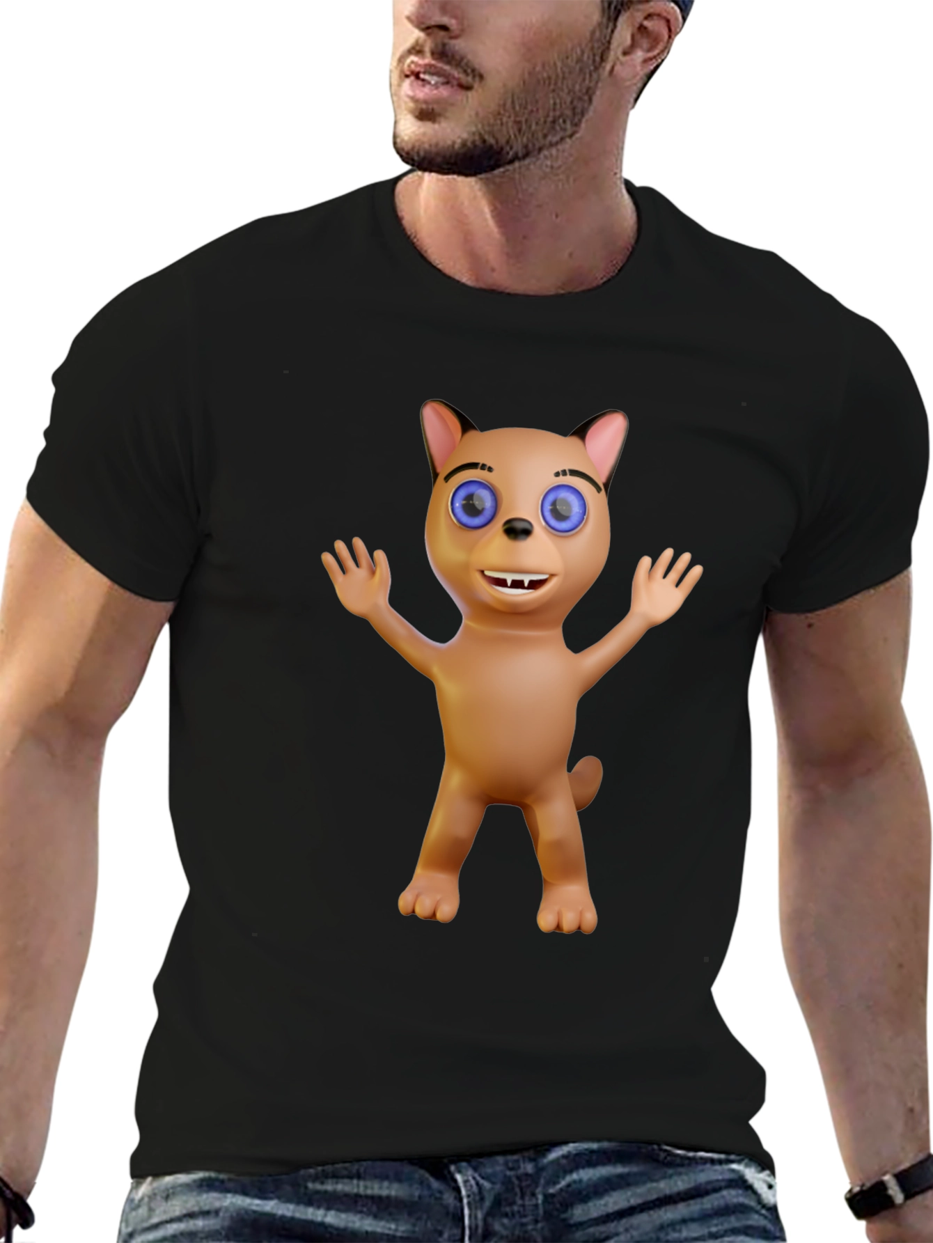 Cartoon Cat Graphic Tee - Fun Novelty Shirt