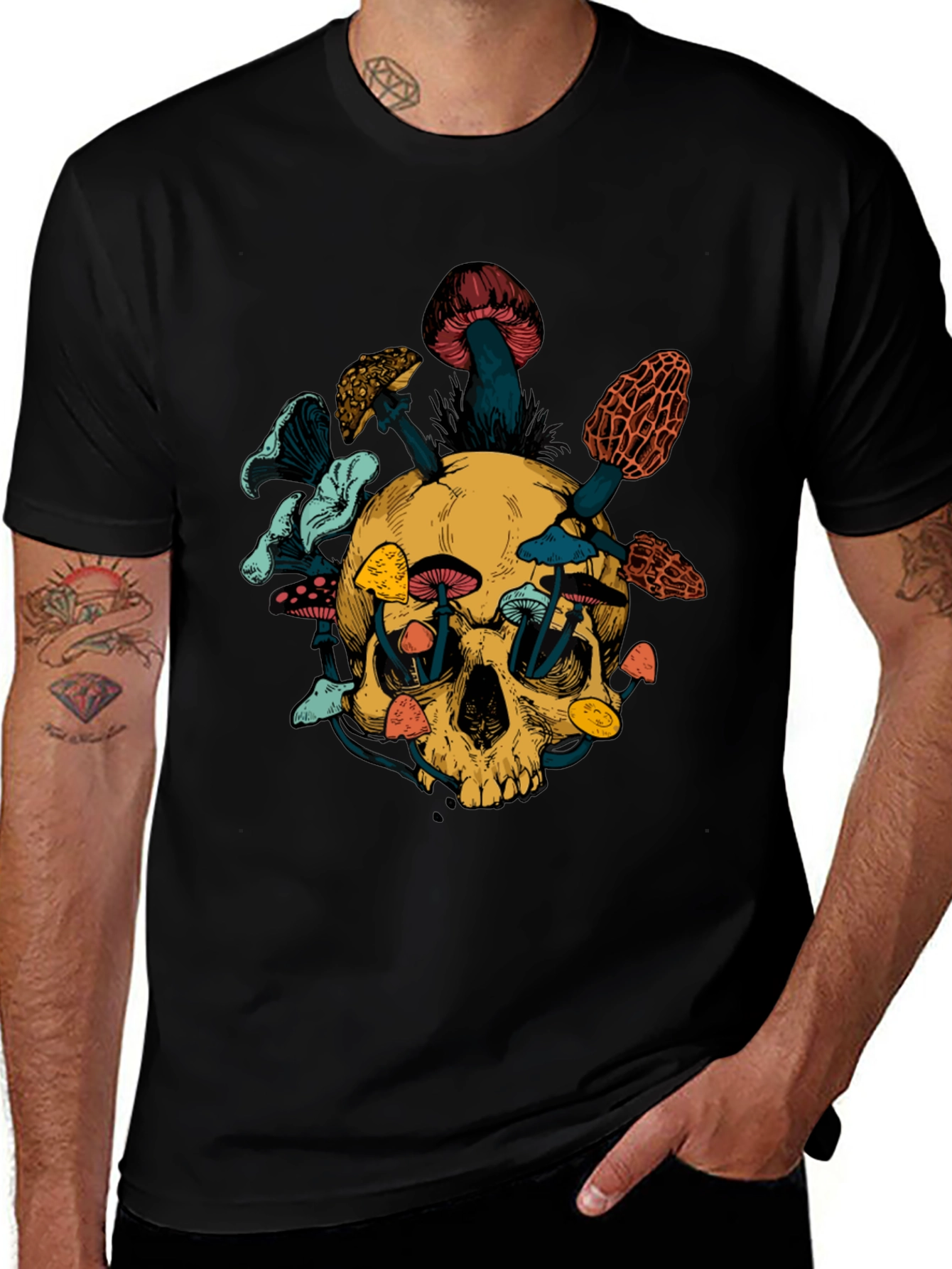 Skull & Mushroom Graphic Tee - Unique Design