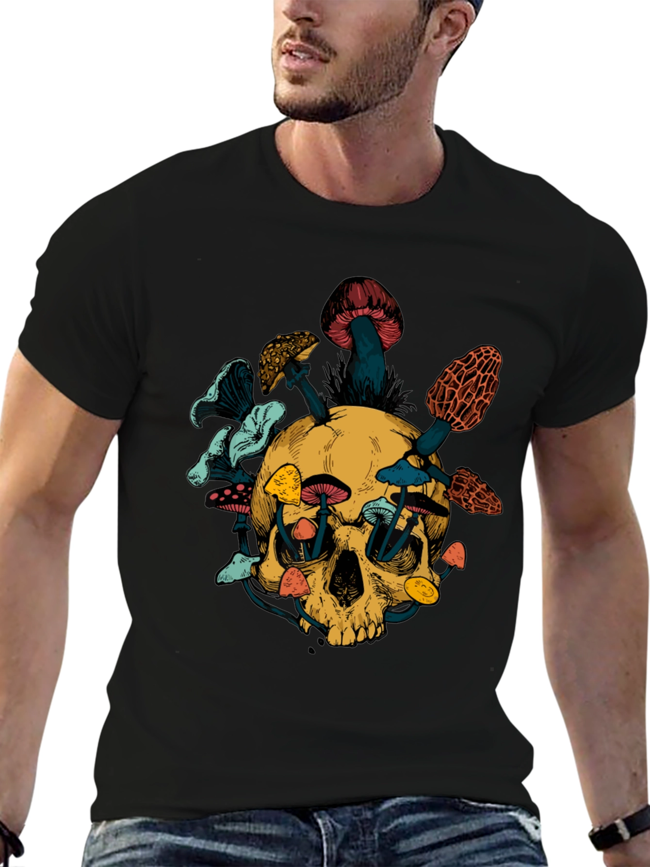 Skull & Mushroom Graphic Tee - Unique Design