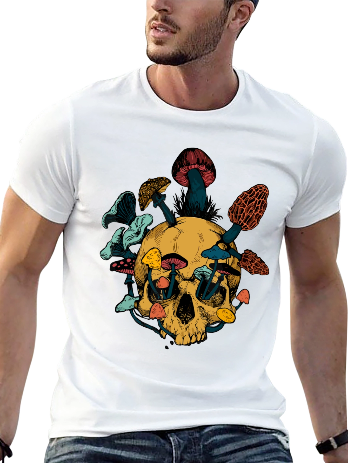 Skull & Mushroom Graphic Tee - Unique Design
