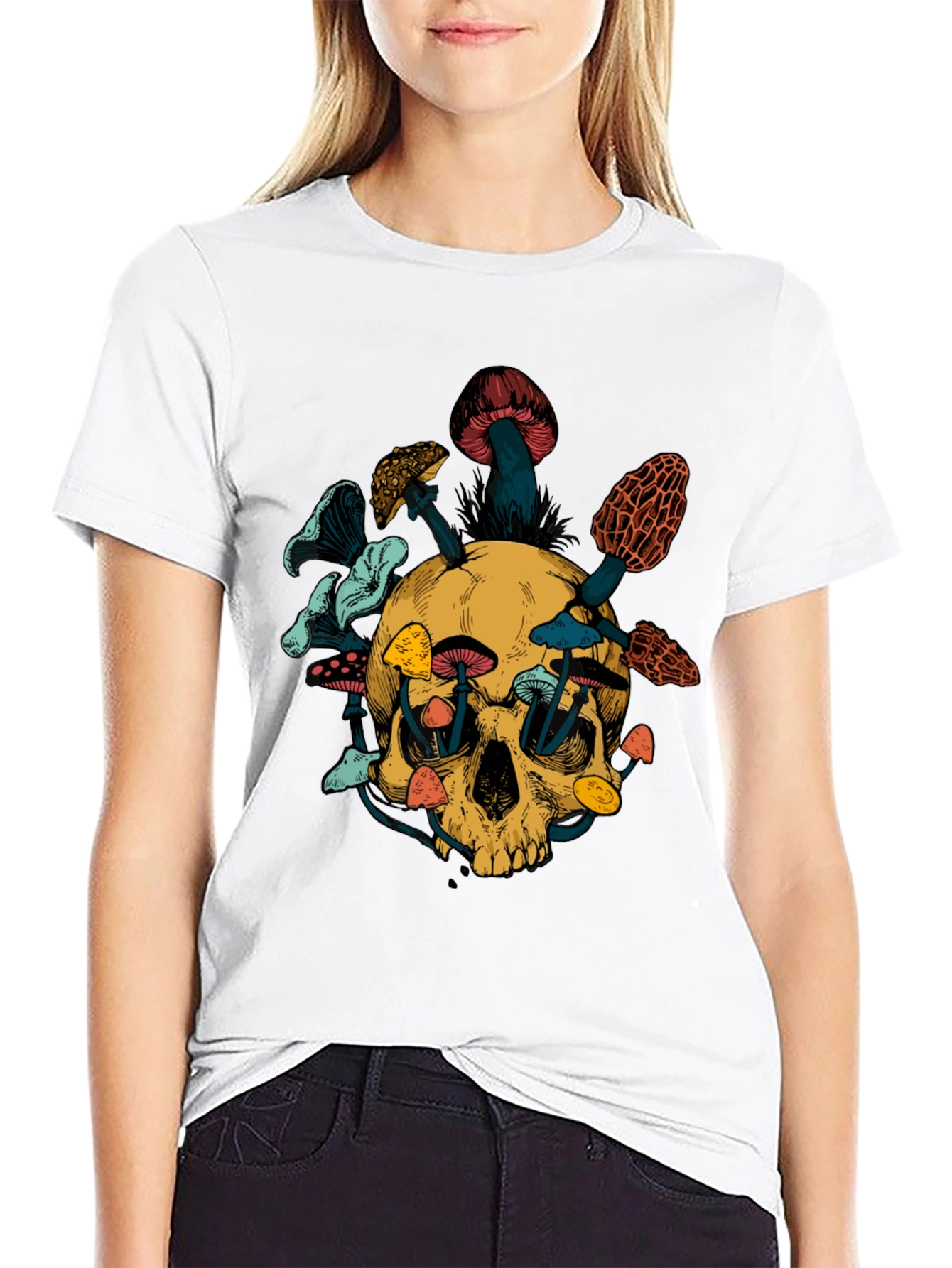 Skull & Mushroom Graphic Tee - Unique Design