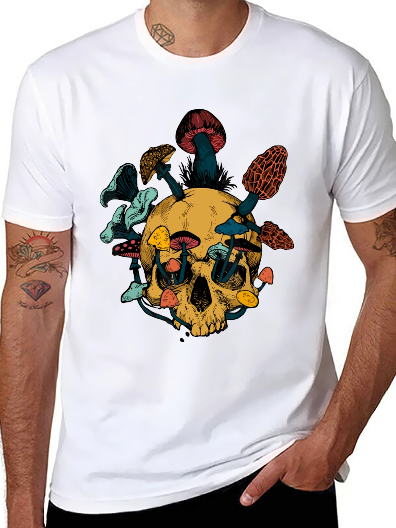 Skull & Mushroom Graphic Tee - Unique Design