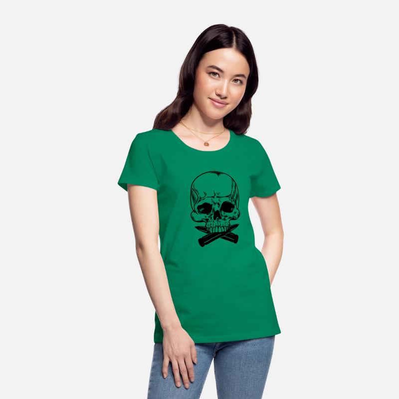 Skull with two bullets crossed under the teeth