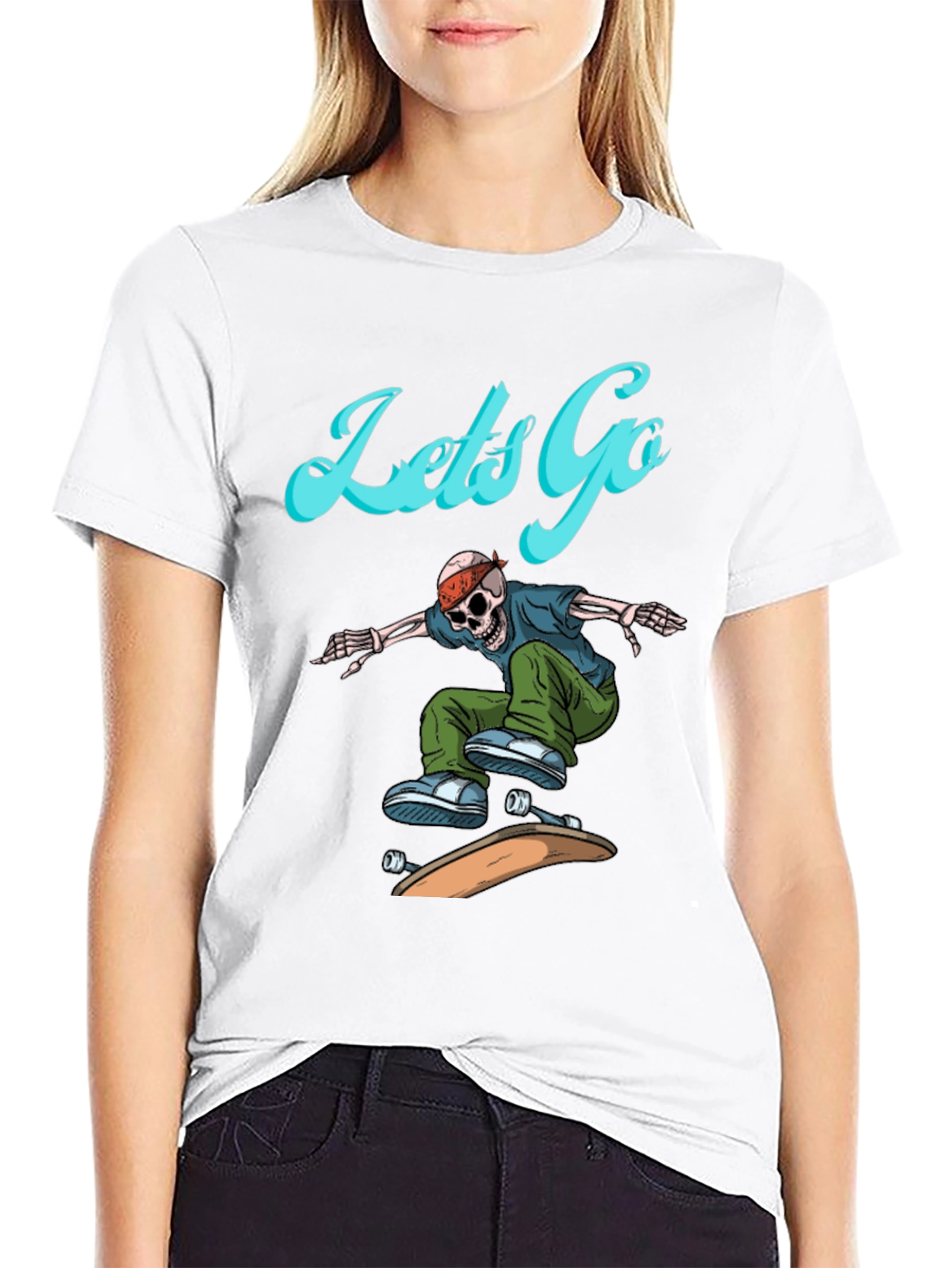 Skeleton Skateboarder Graphic Tee - Lets Go!