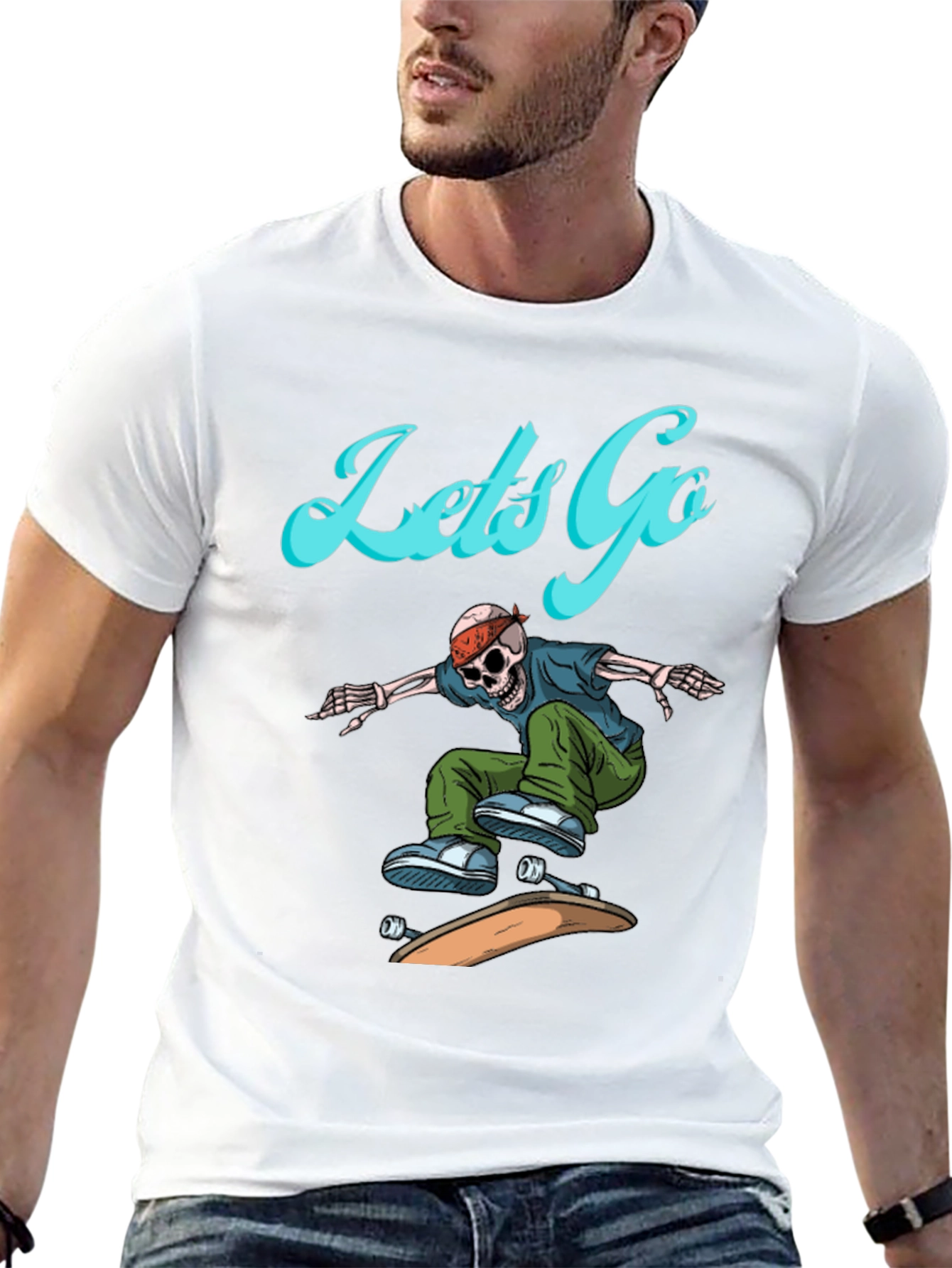 Skeleton Skateboarder Graphic Tee - Lets Go!