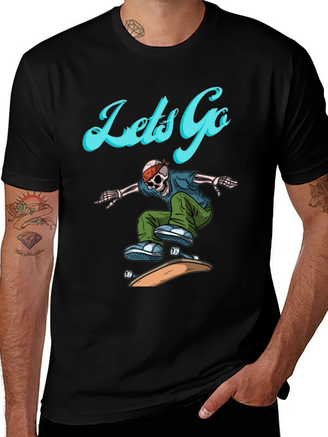 Skeleton Skateboarder Graphic Tee - Lets Go!