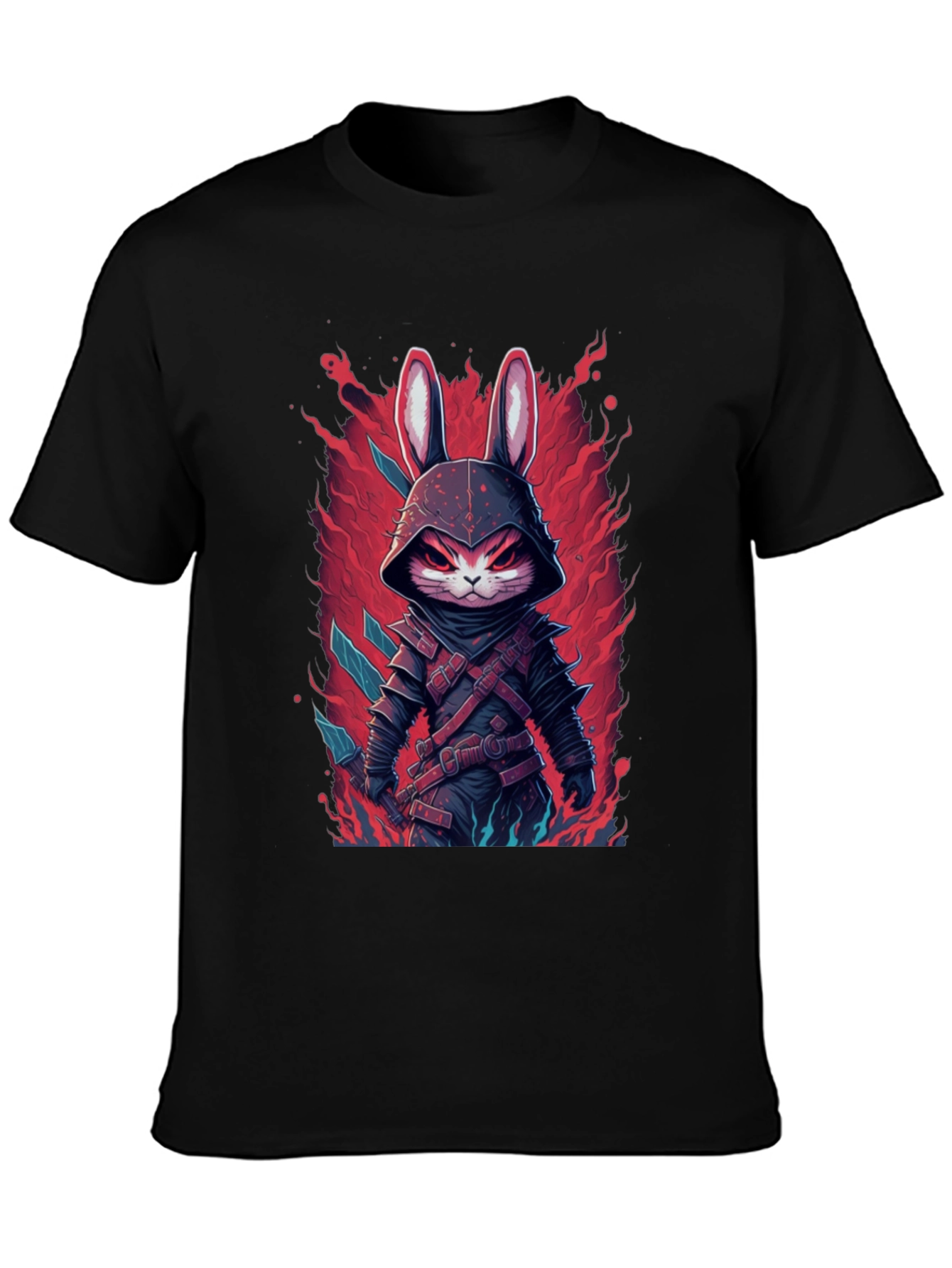 Mens Black T-Shirt with Rabbit Warrior Graphic