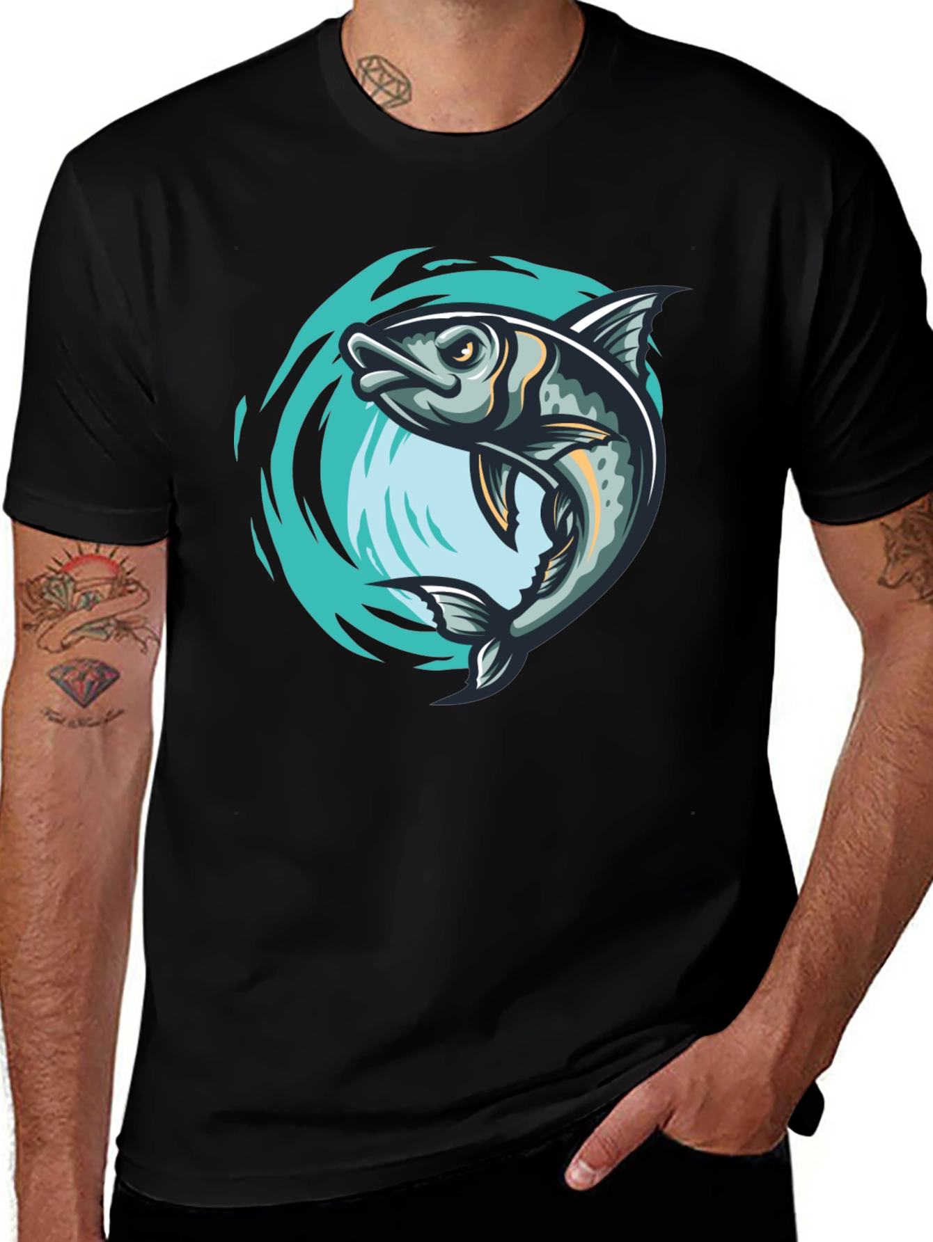 Mens Black Fish Graphic T-Shirt