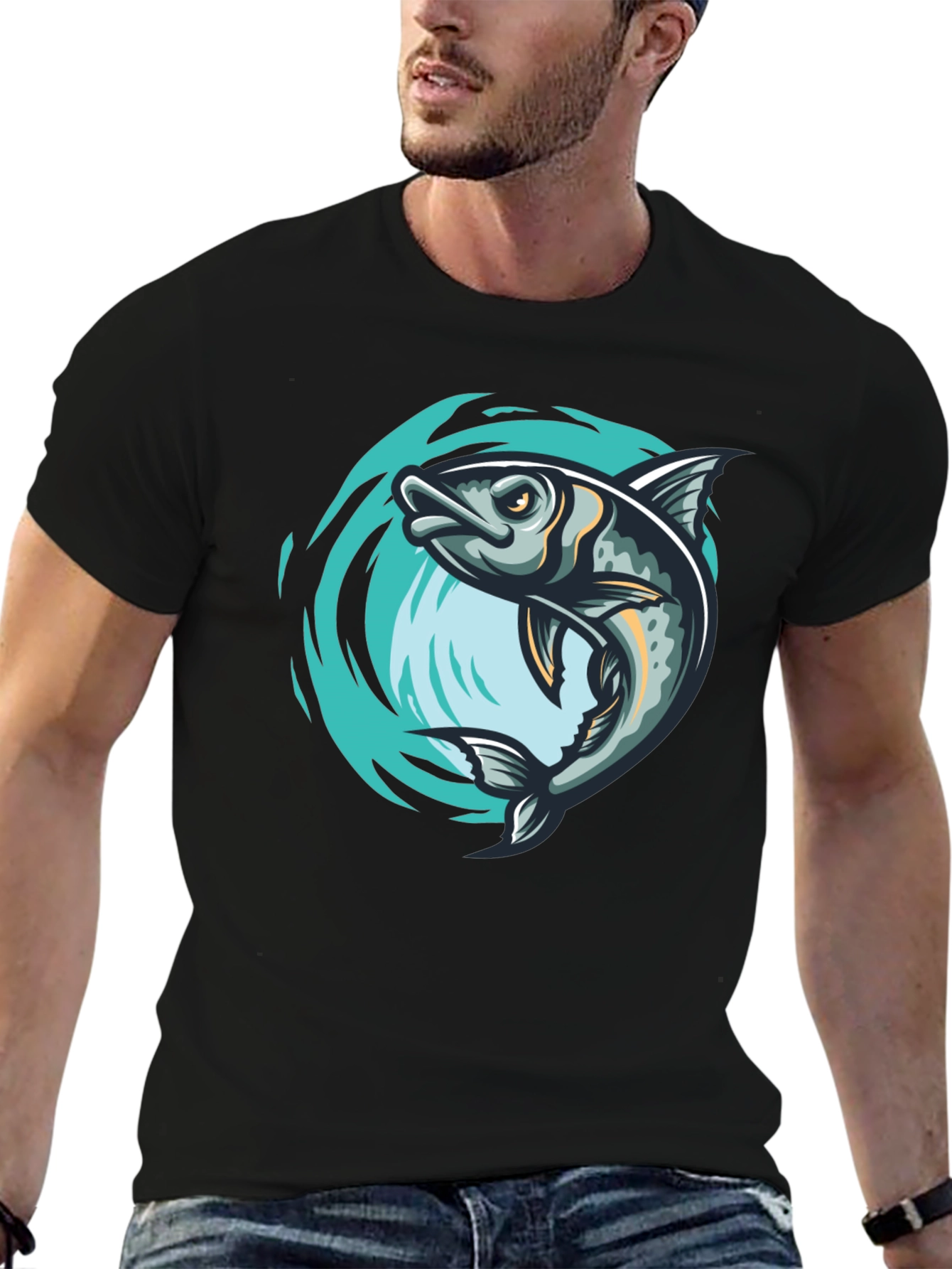 Mens Black Fish Graphic T-Shirt