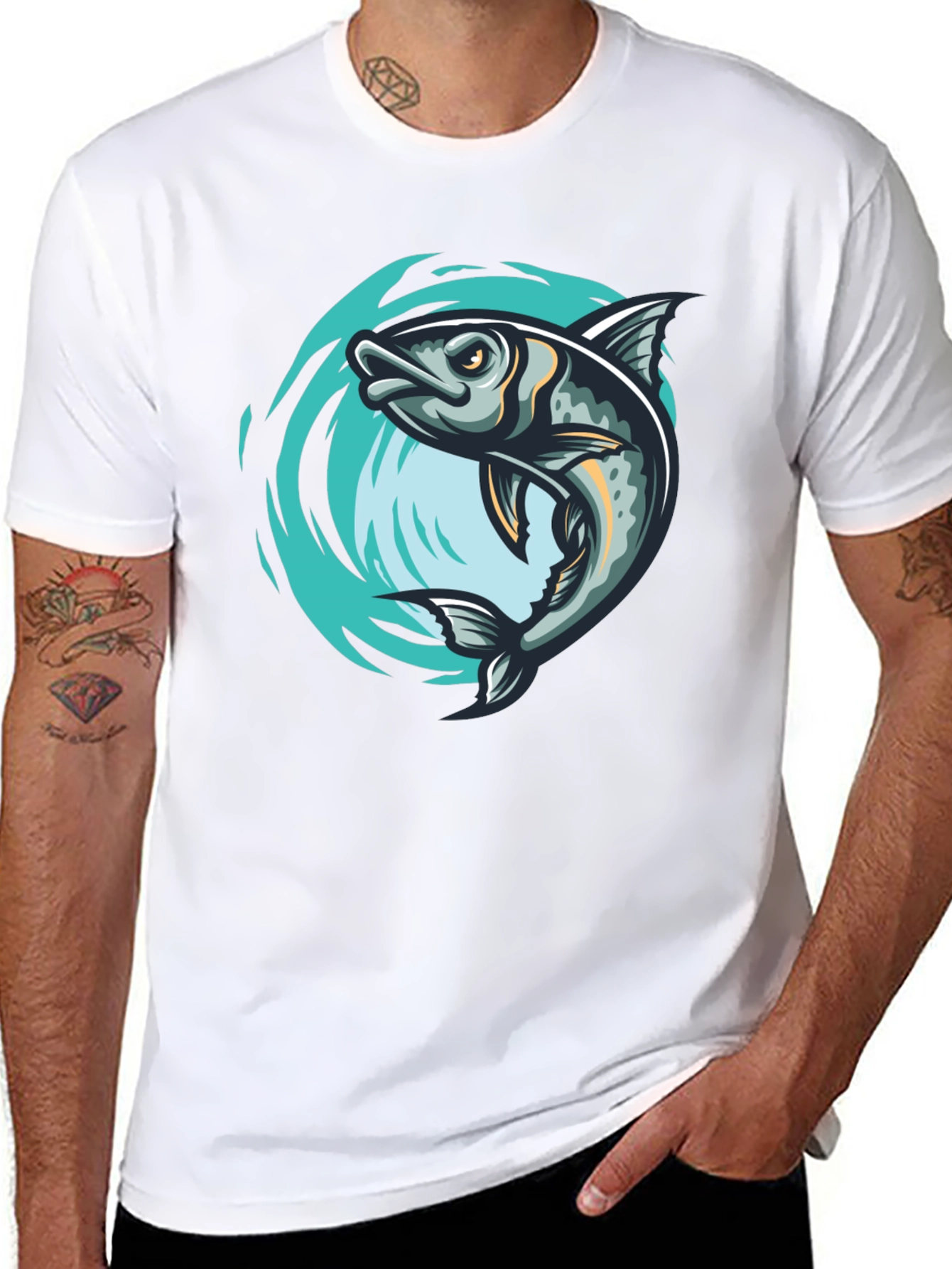 Mens Black Fish Graphic T-Shirt