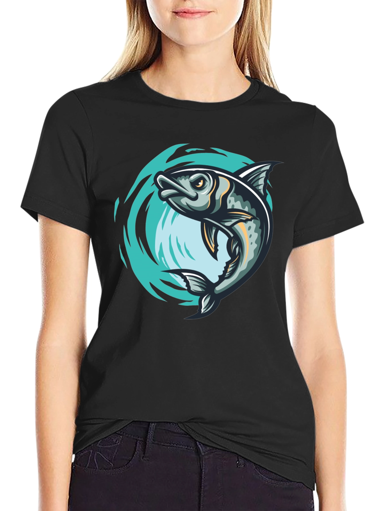 Mens Black Fish Graphic T-Shirt