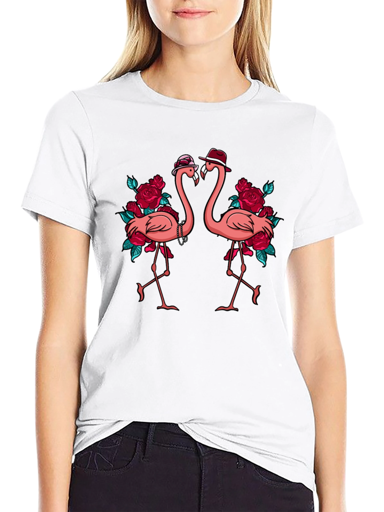 Stylish Flamingo Rose Graphic Tee