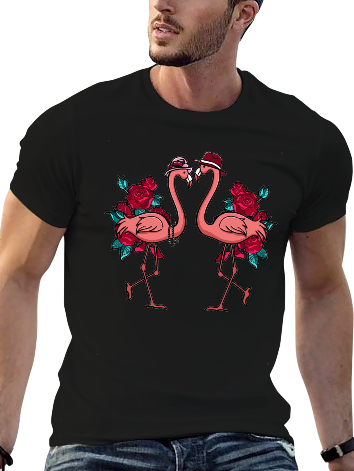 Stylish Flamingo Rose Graphic Tee