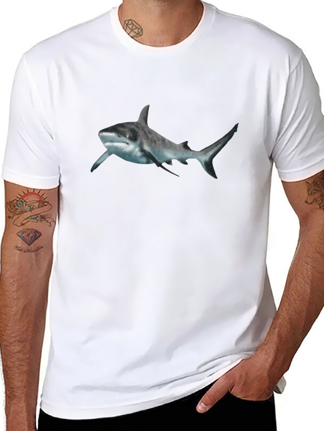 Shark Graphic Print Black T-Shirt
