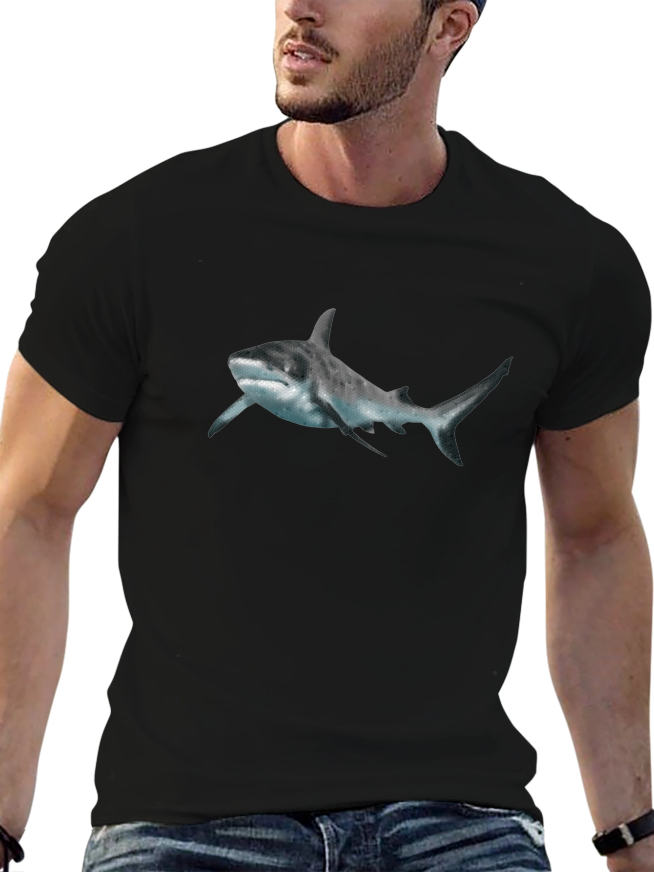Shark Graphic Print Black T-Shirt